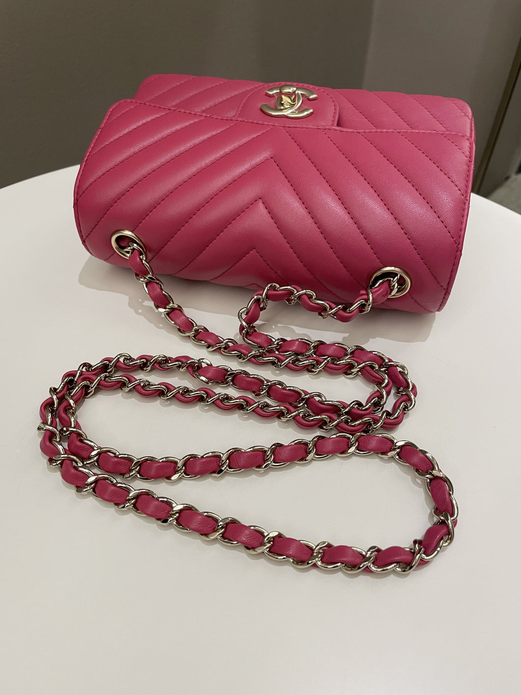 Chanel Classic Chevron Mini Rectangular Rose Fuchsia