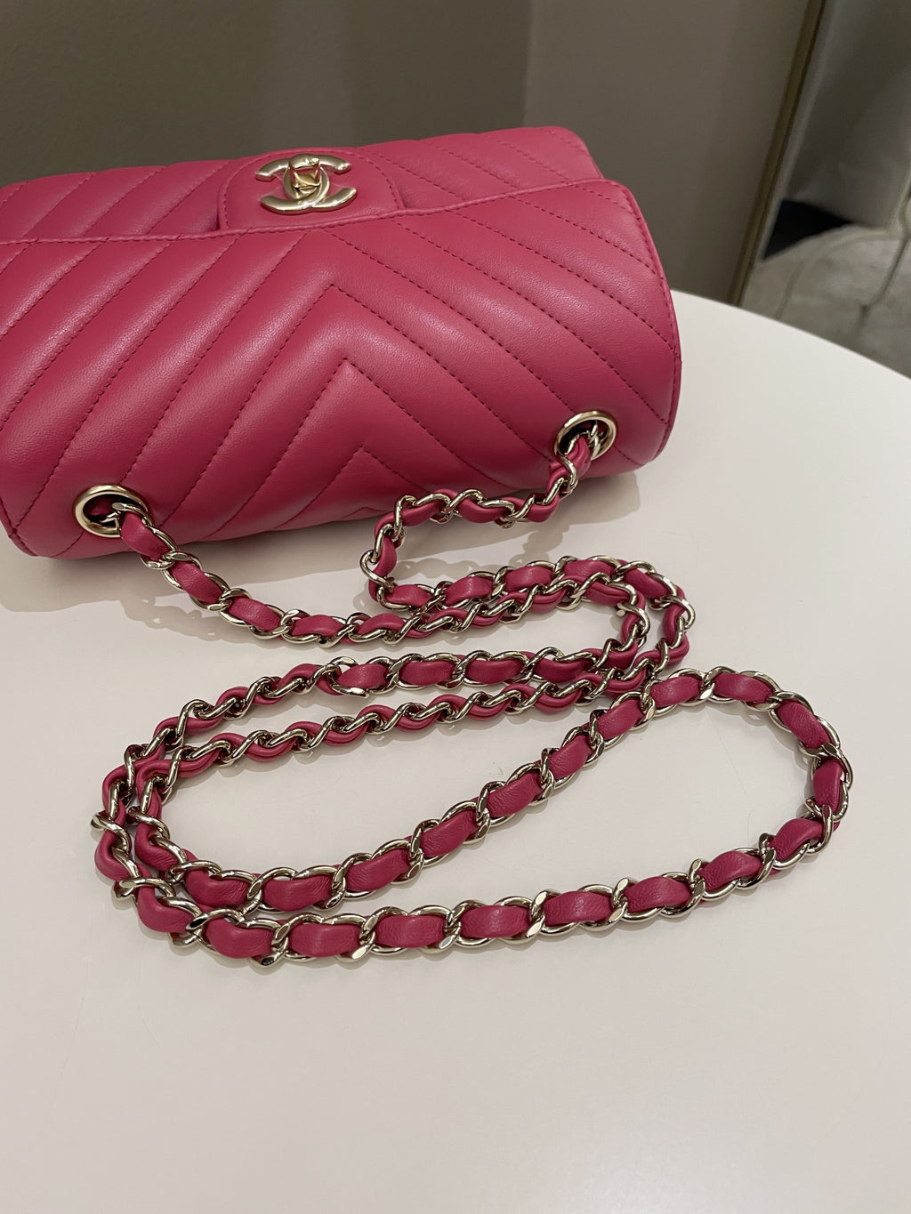 Chanel Classic Chevron Mini Rectangular Rose Fuchsia