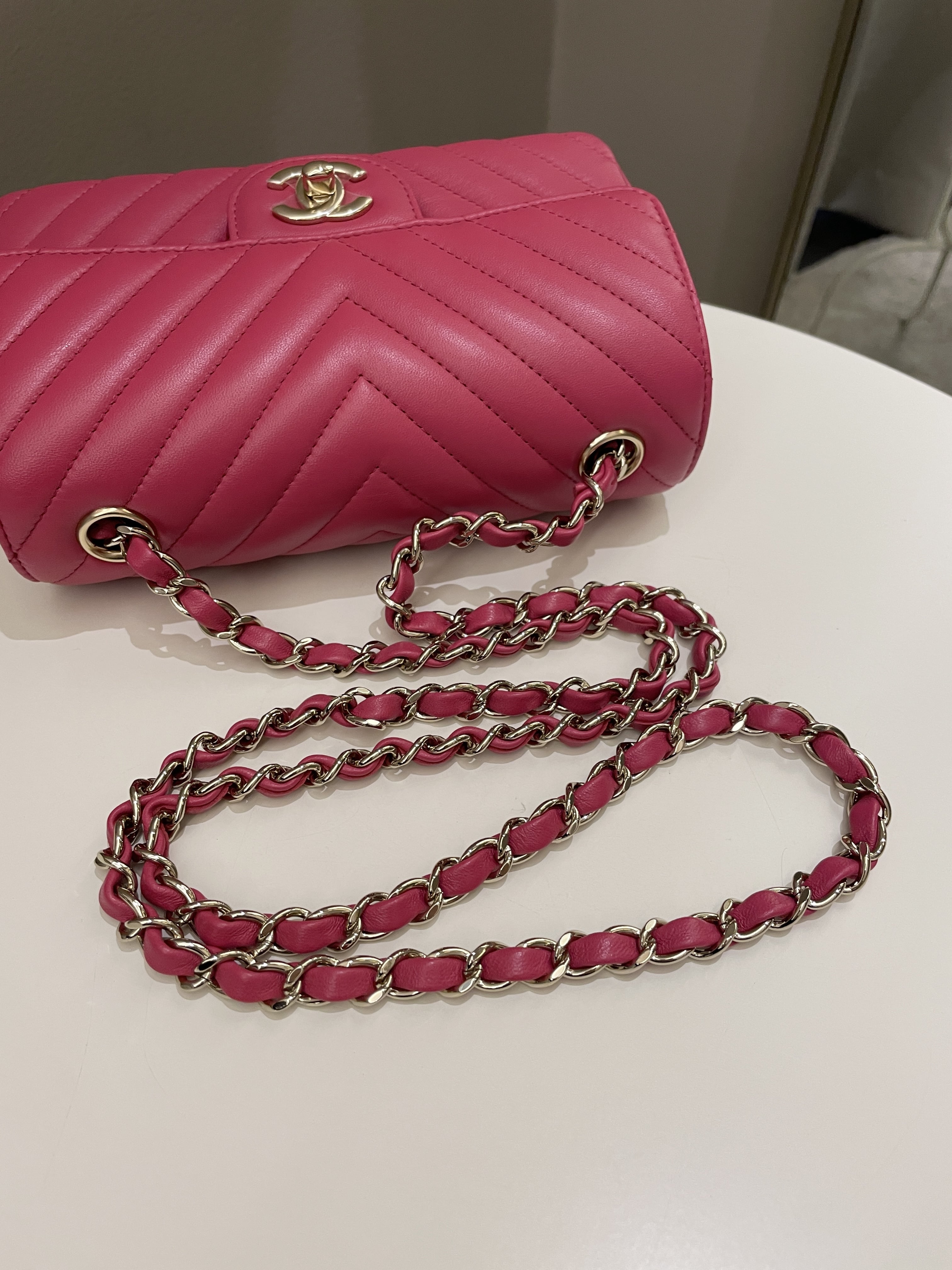 Chanel Classic Chevron Mini Rectangular Rose Fuchsia