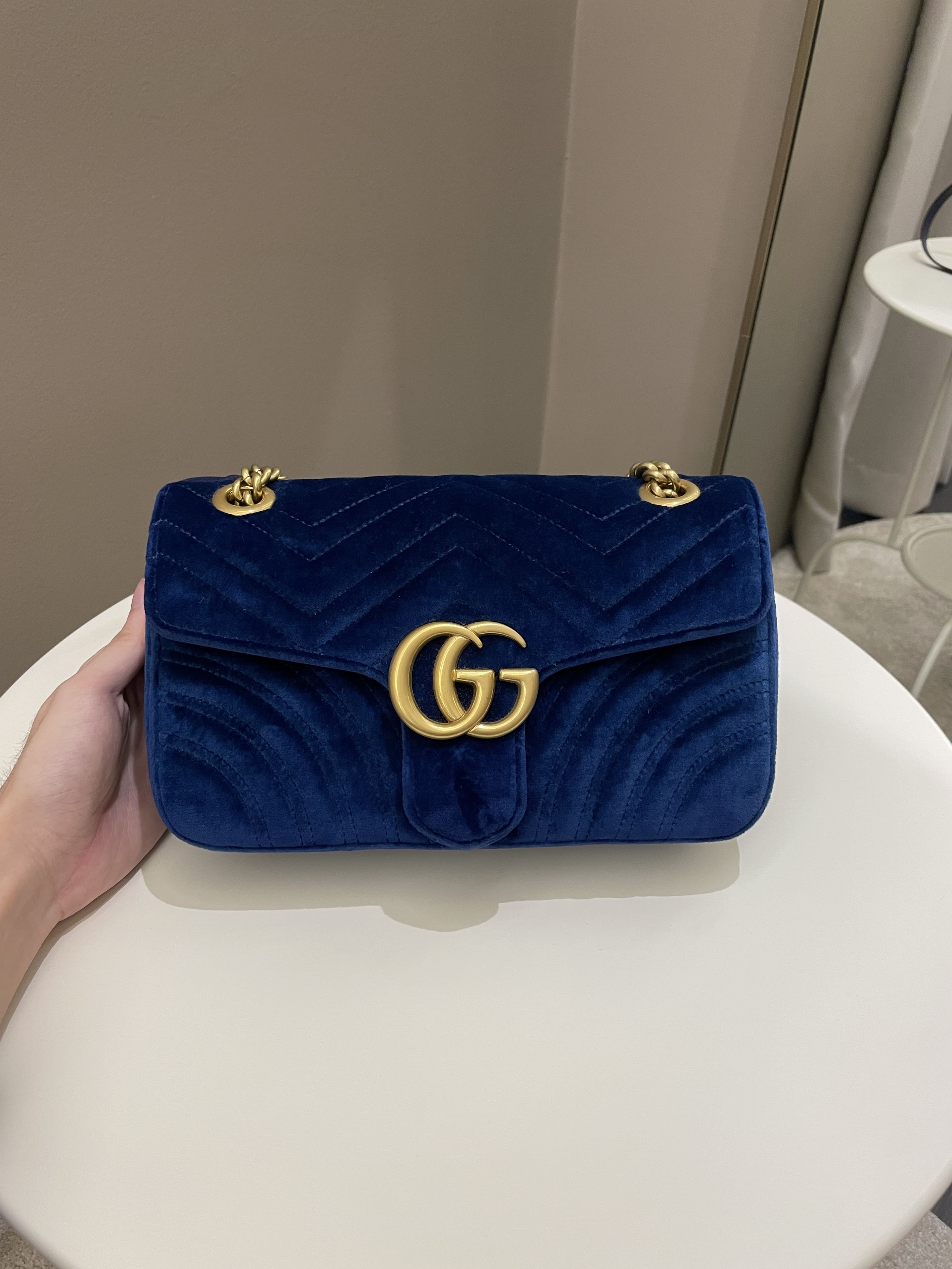 Gucci Marmont Flap Bag Dark Blue Velvet