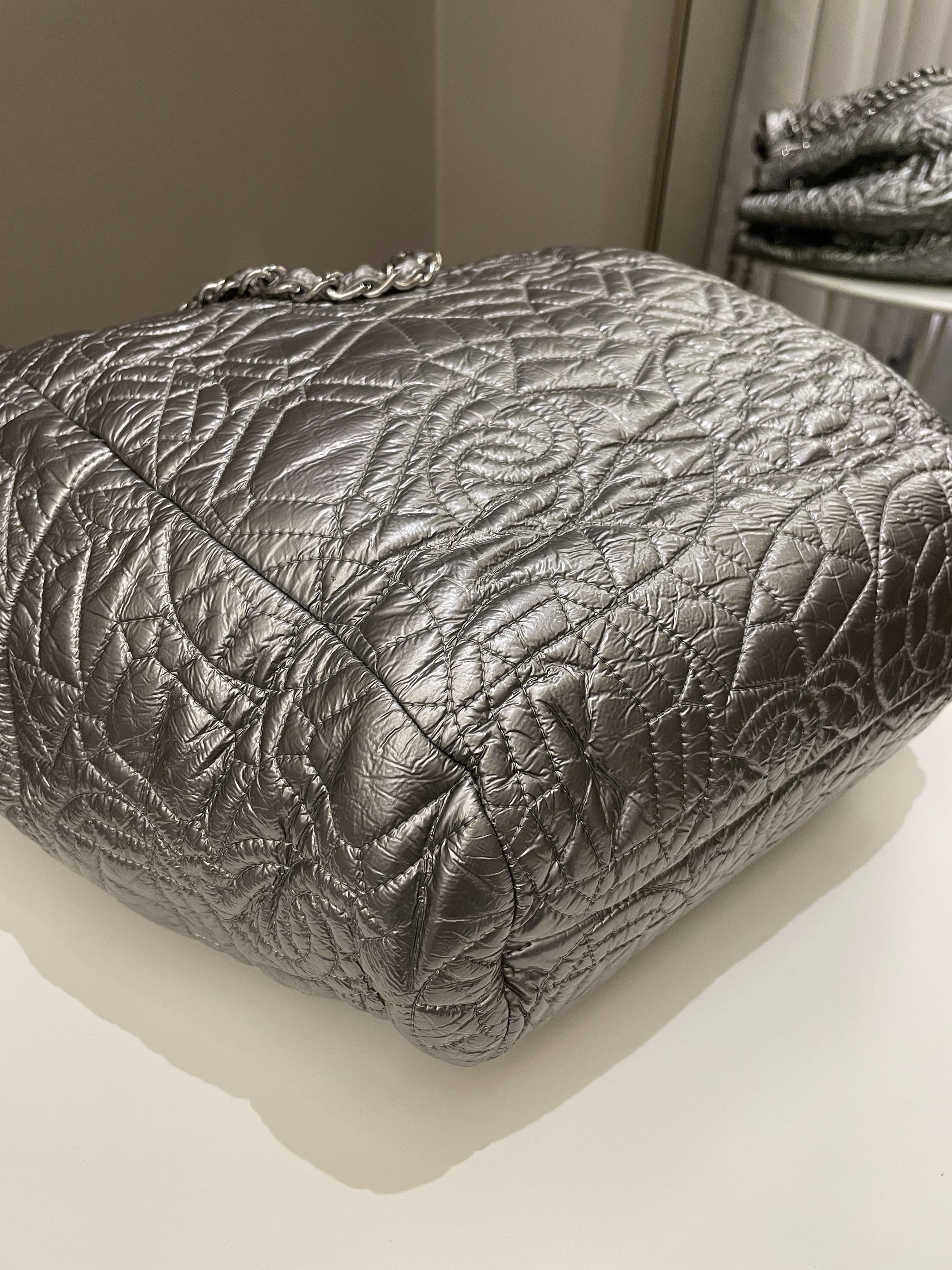 Chanel Camilla Graphic Embossed Bag Silver Patent