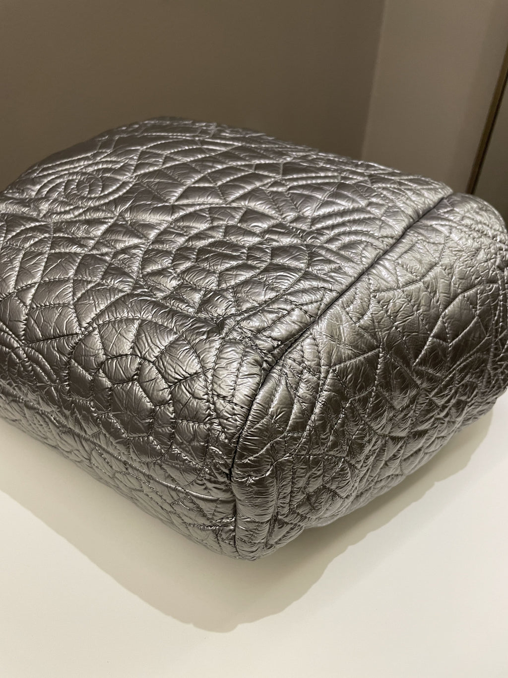 Chanel Camilla Graphic Embossed Bag Silver Patent