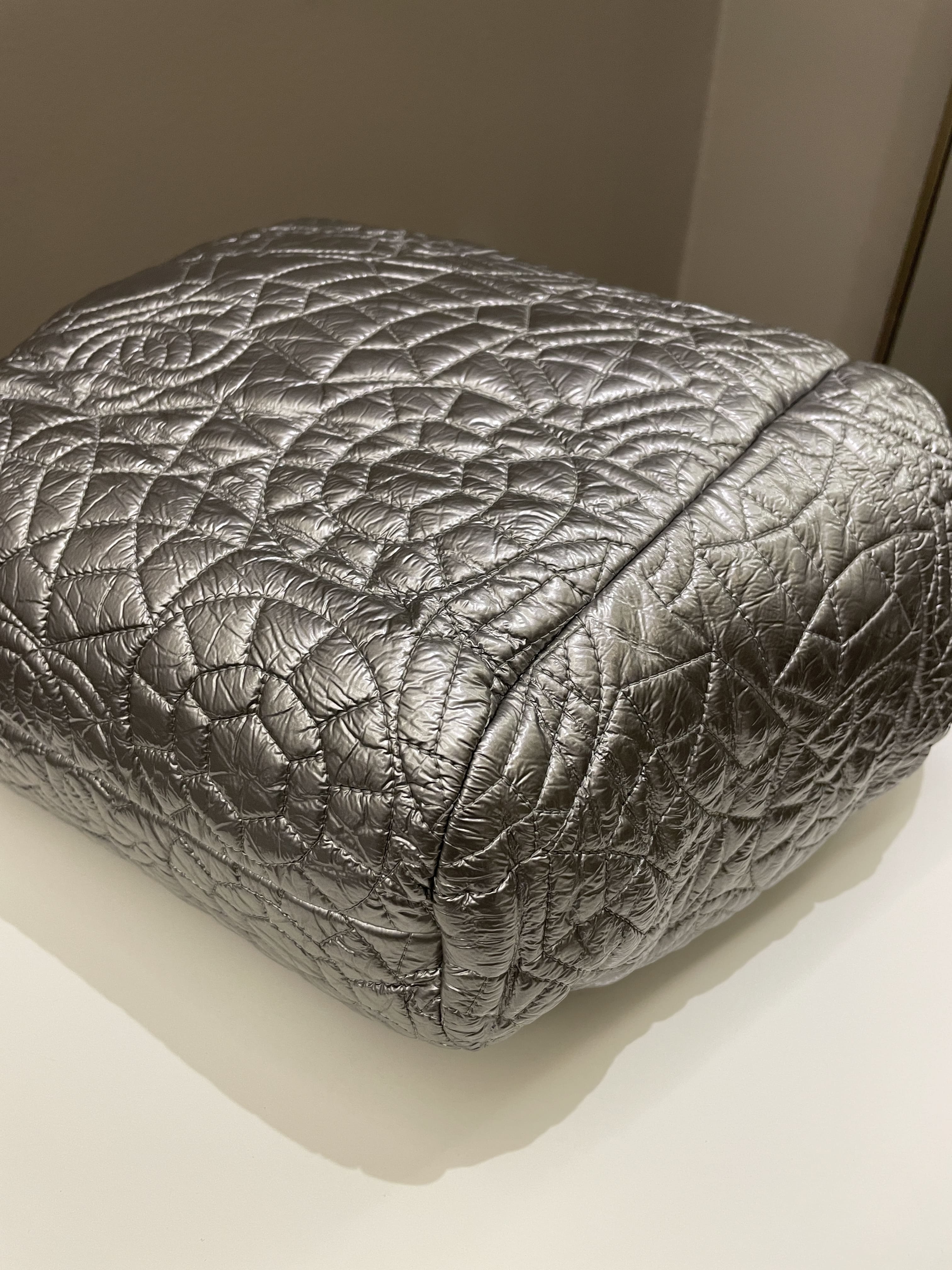 Chanel Camilla Graphic Embossed Bag Silver Patent