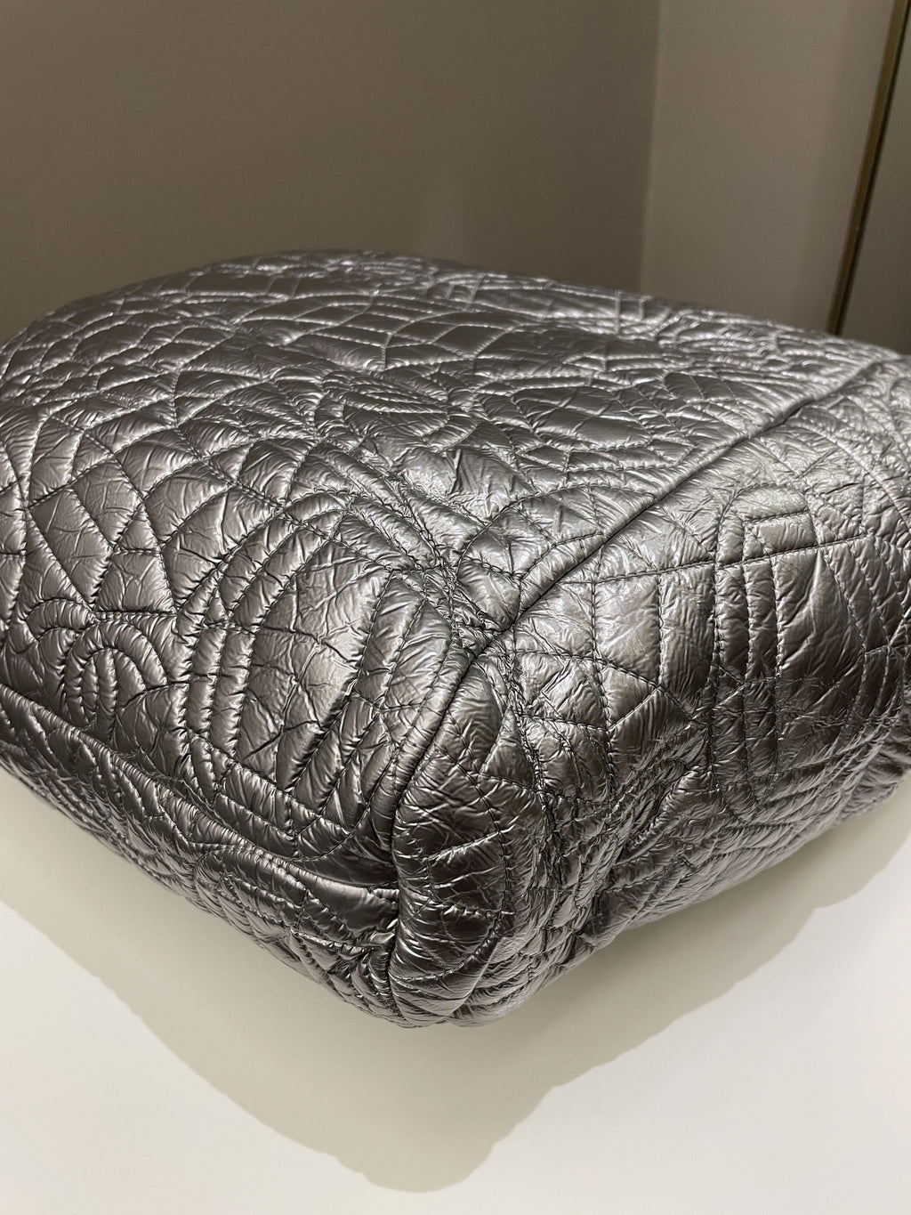 Chanel Camilla Graphic Embossed Bag Silver Patent