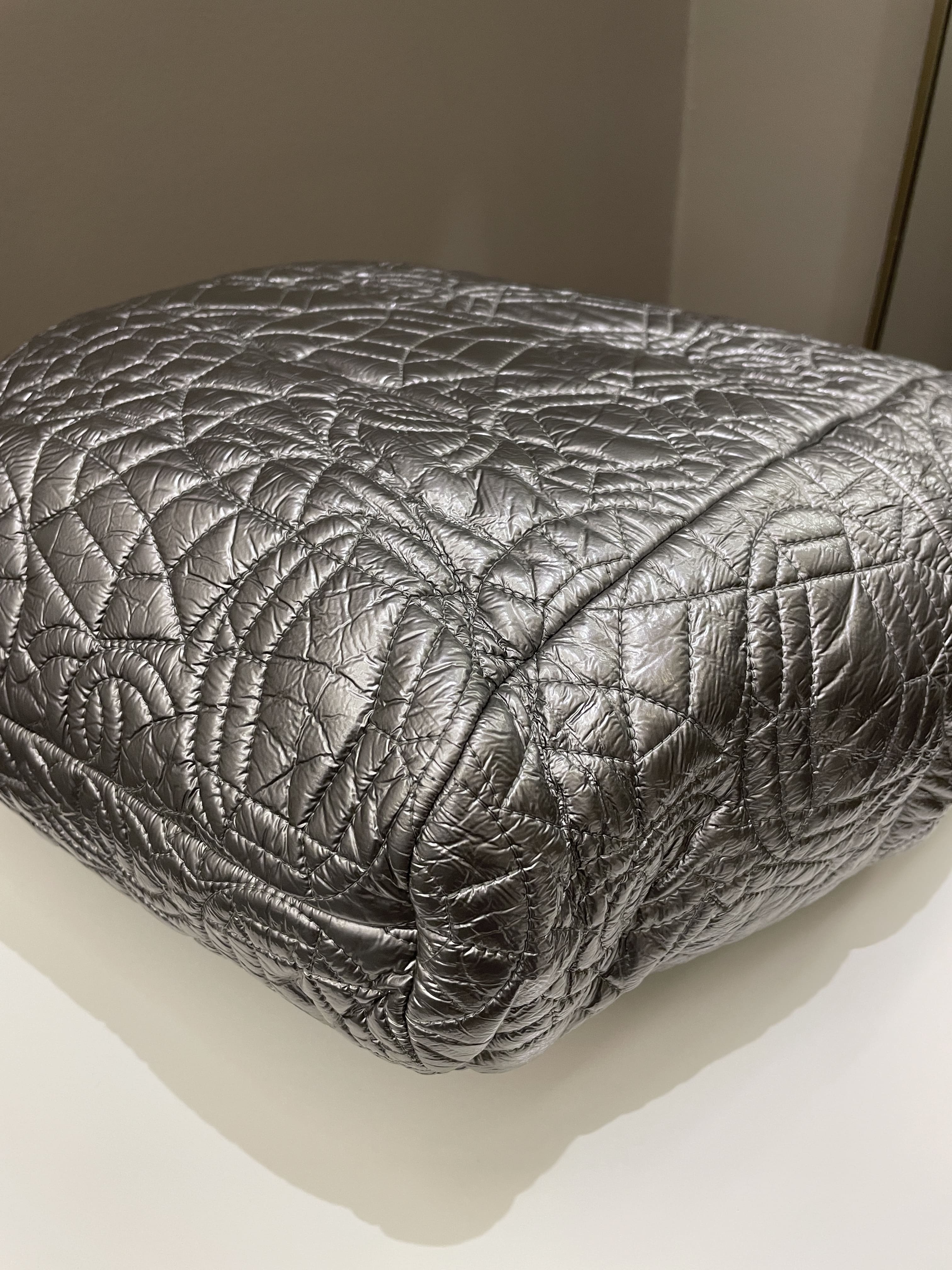 Chanel Camilla Graphic Embossed Bag Silver Patent