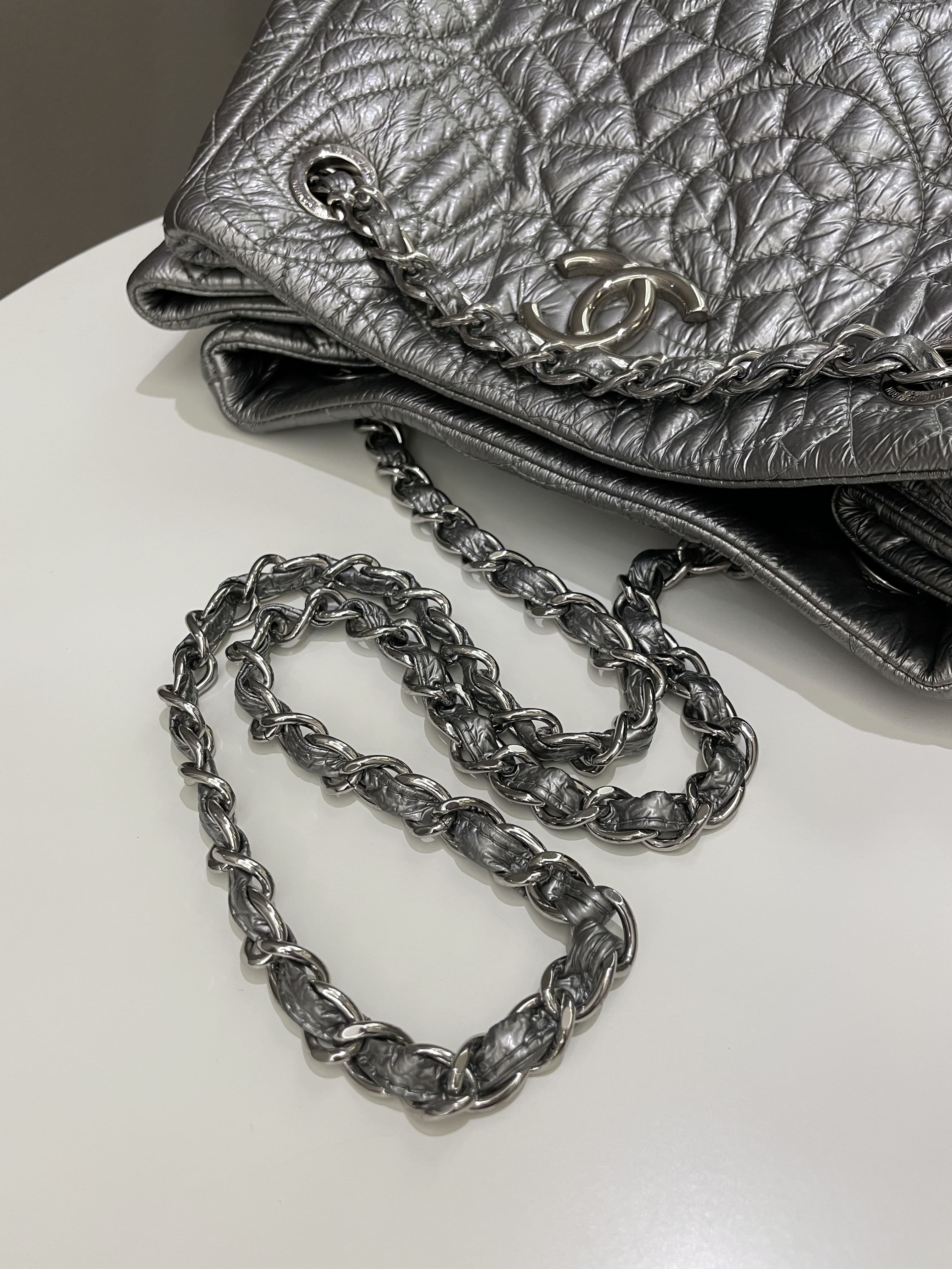 Chanel Camilla Graphic Embossed Bag Silver Patent