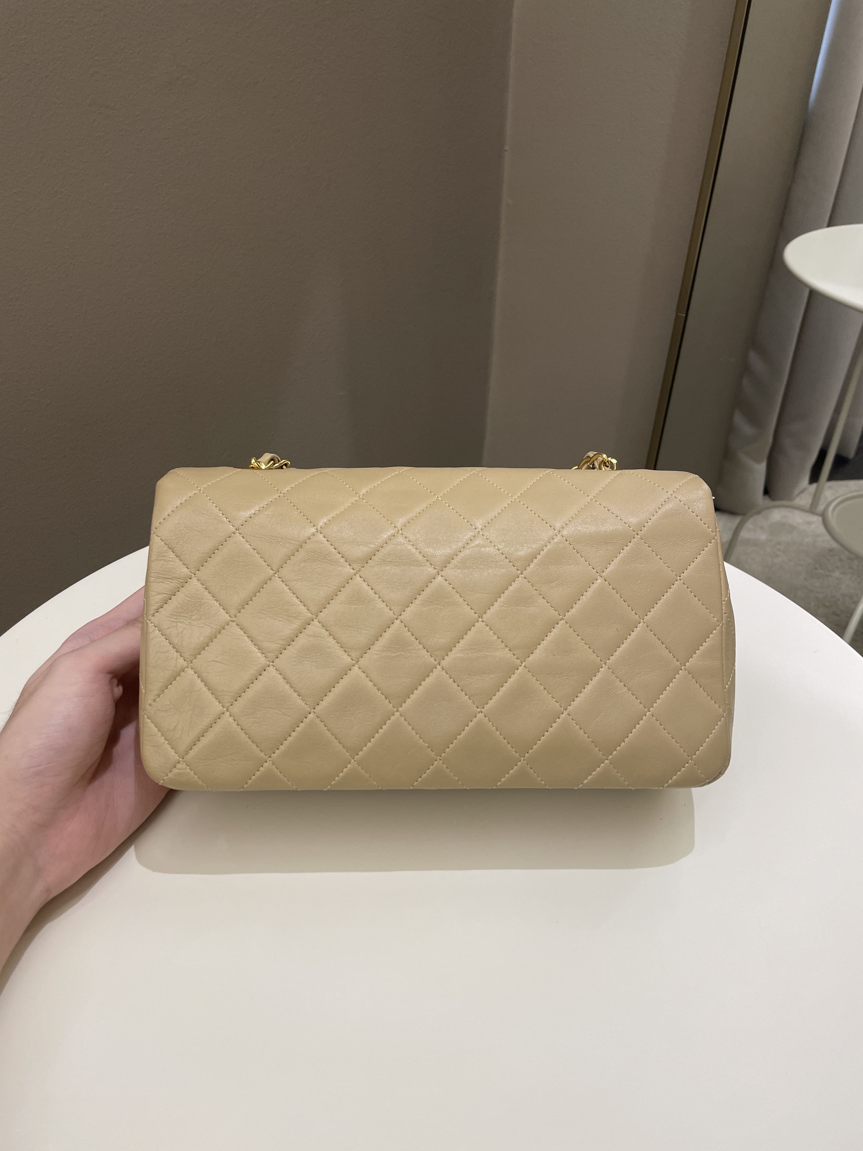 Chanel Vintage Quilted Full Flap Bag Beige Lambskin