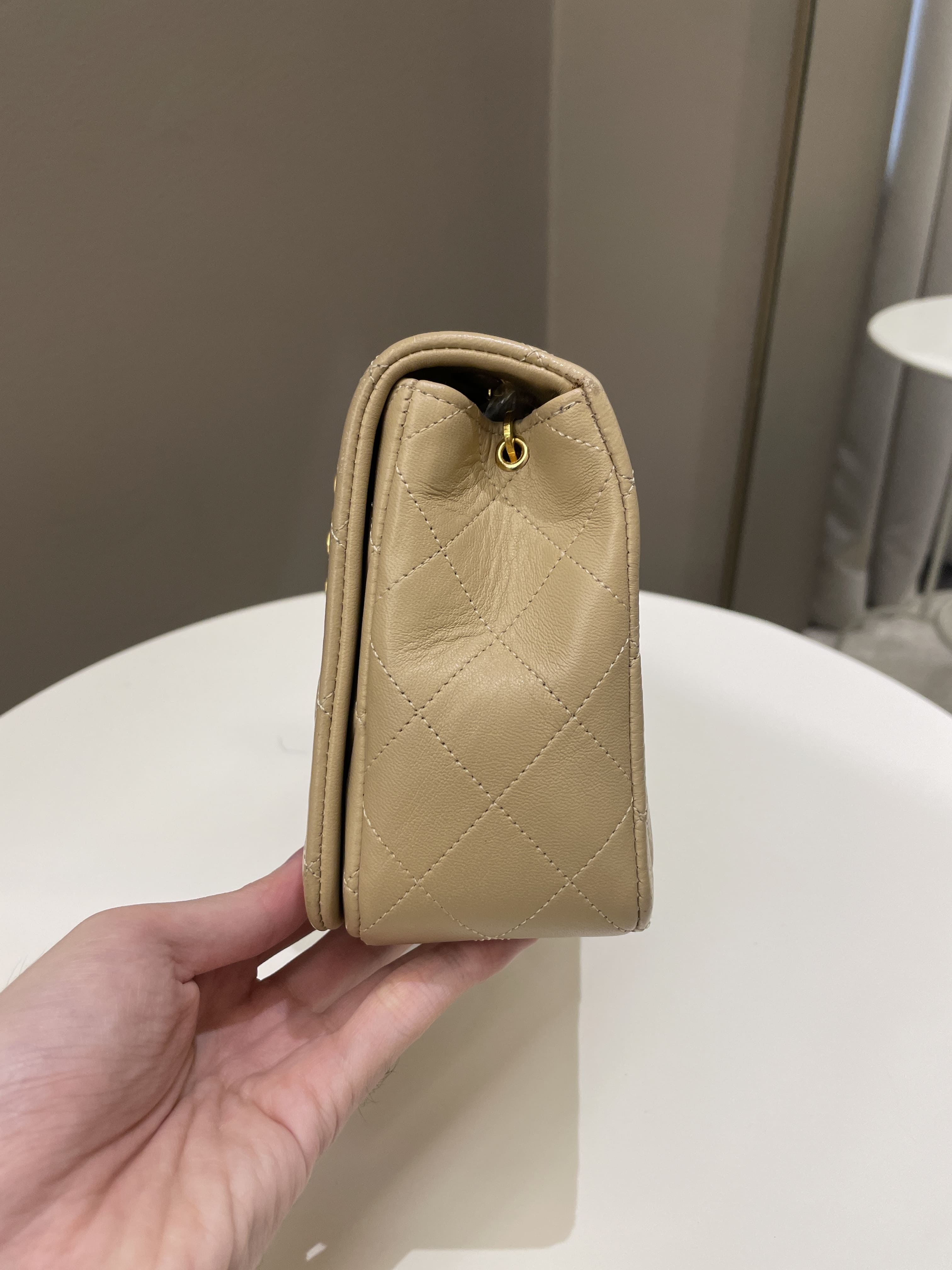 Chanel Vintage Quilted Full Flap Bag Beige Lambskin