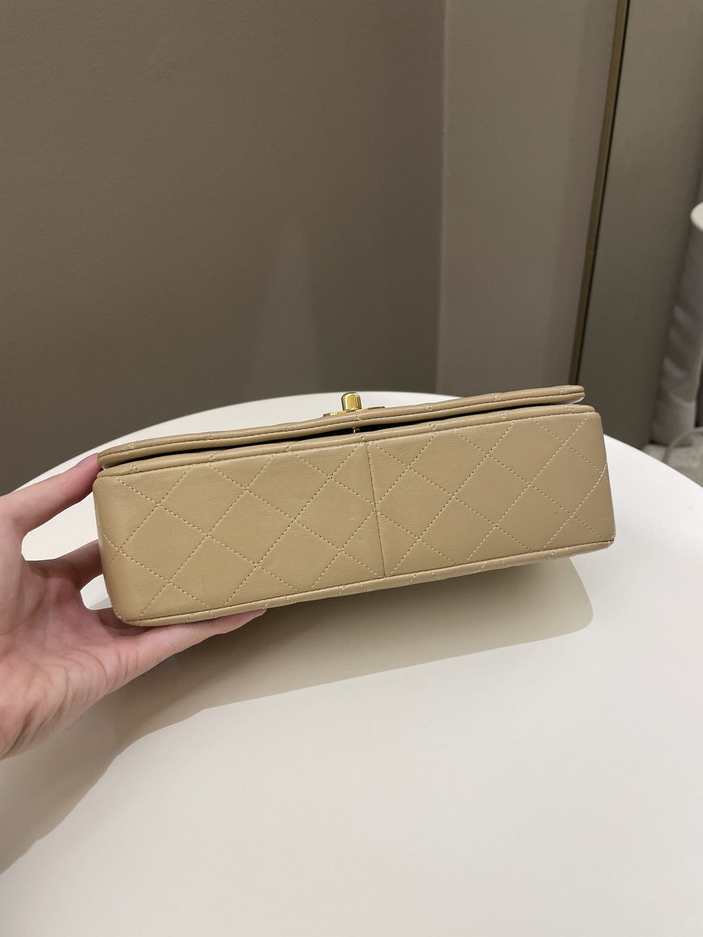 Chanel Vintage Quilted Full Flap Bag Beige Lambskin