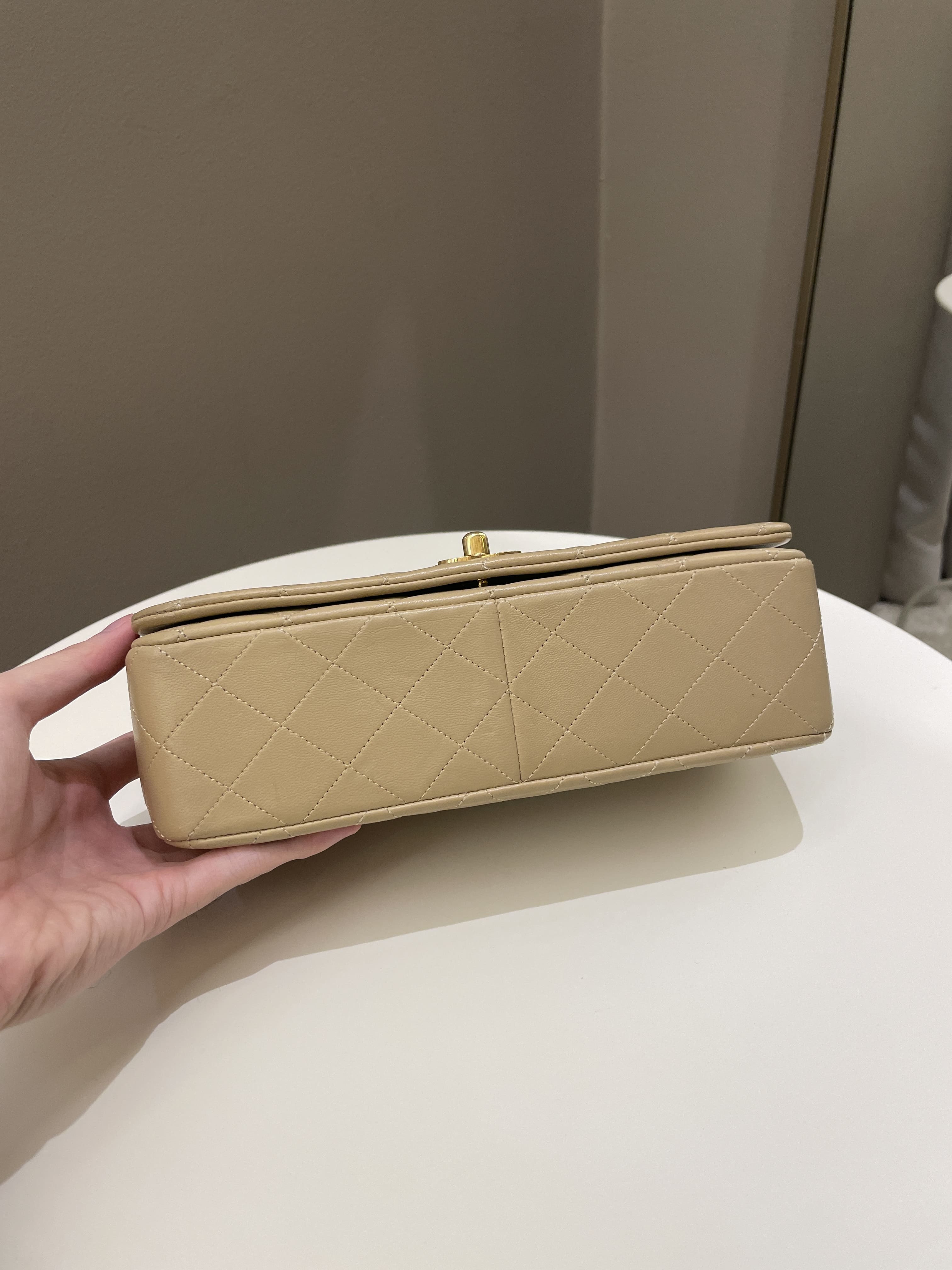 Chanel Vintage Quilted Full Flap Bag Beige Lambskin