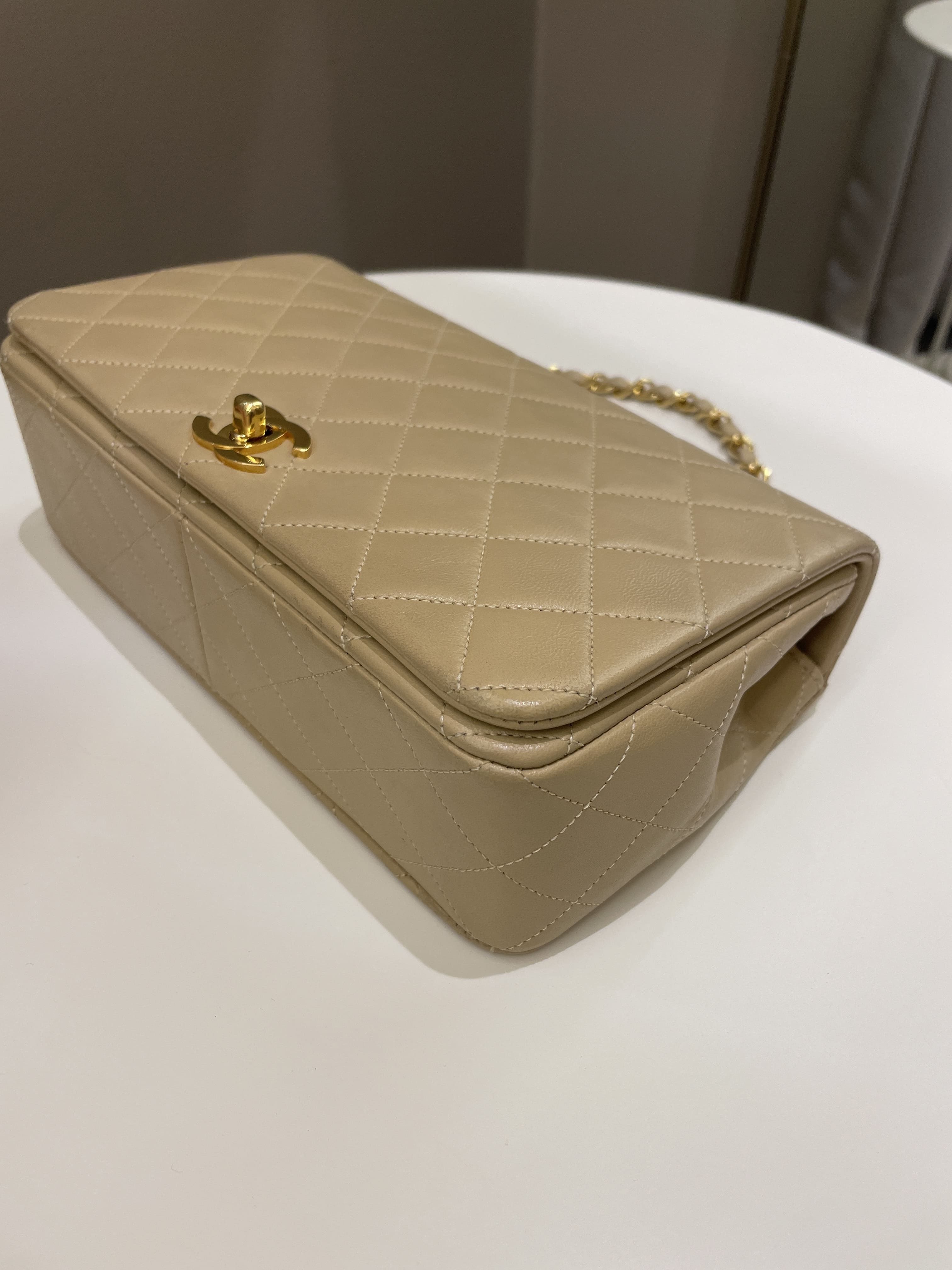 Chanel Vintage Quilted Full Flap Bag Beige Lambskin