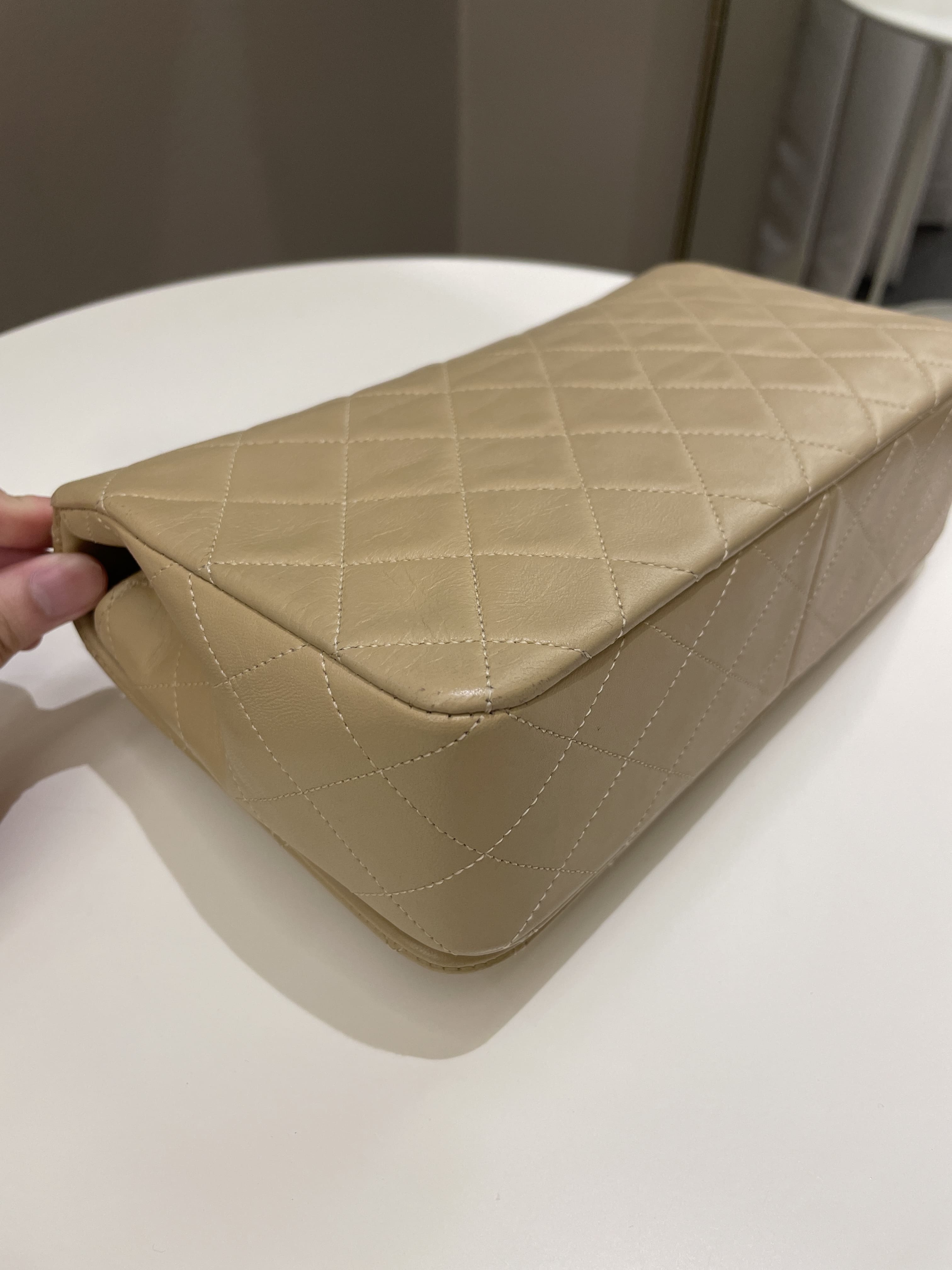 Chanel Vintage Quilted Full Flap Bag Beige Lambskin