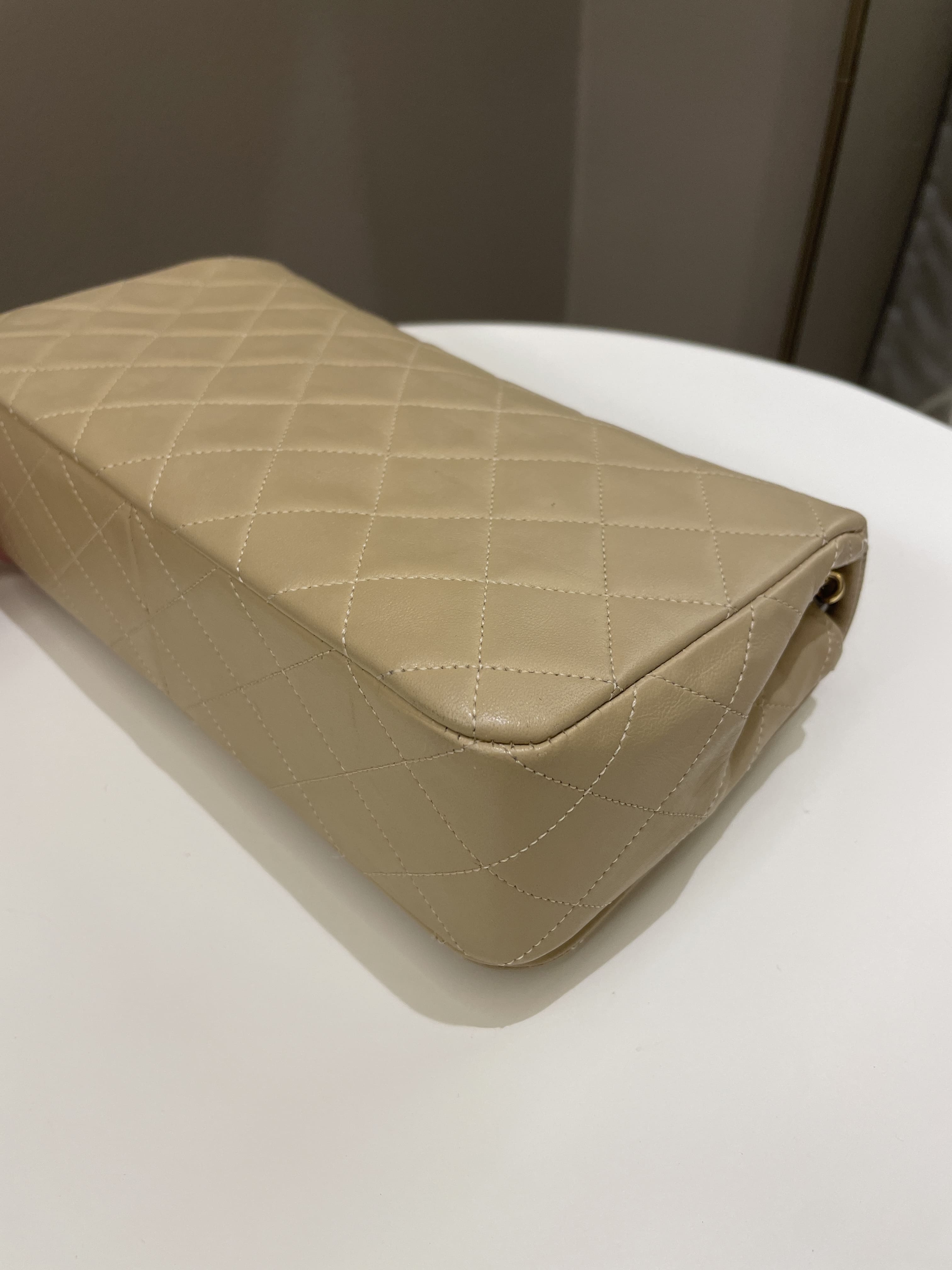 Chanel Vintage Quilted Full Flap Bag Beige Lambskin