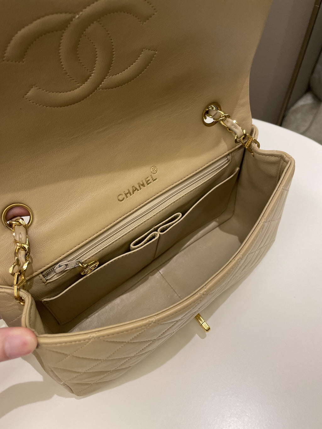 Chanel Vintage Quilted Full Flap Bag Beige Lambskin