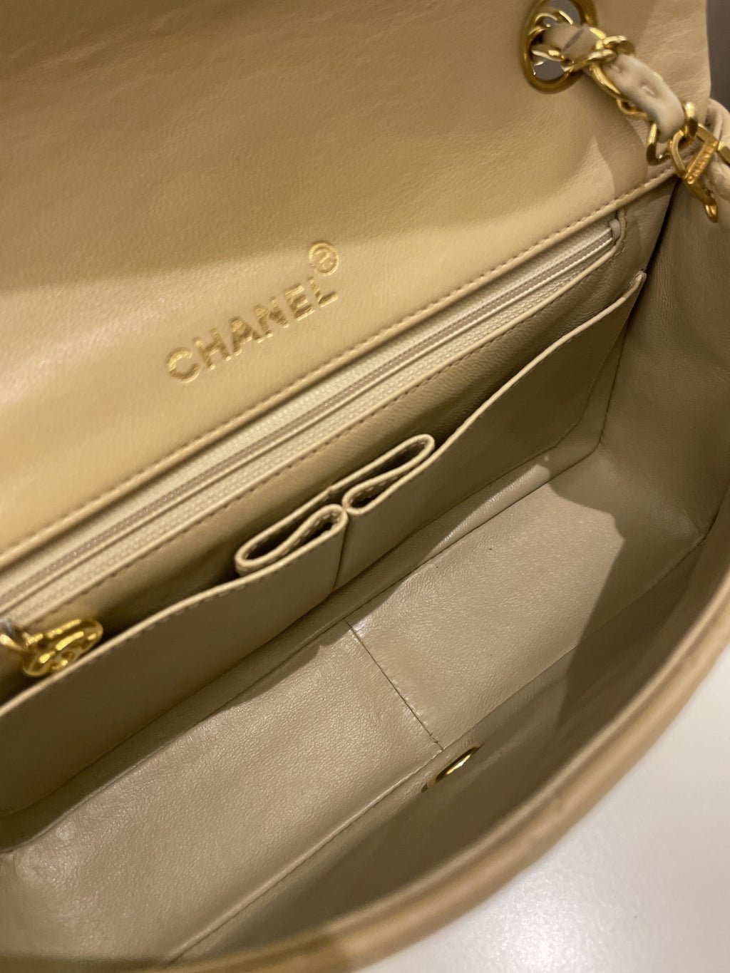 Chanel Vintage Quilted Full Flap Bag Beige Lambskin