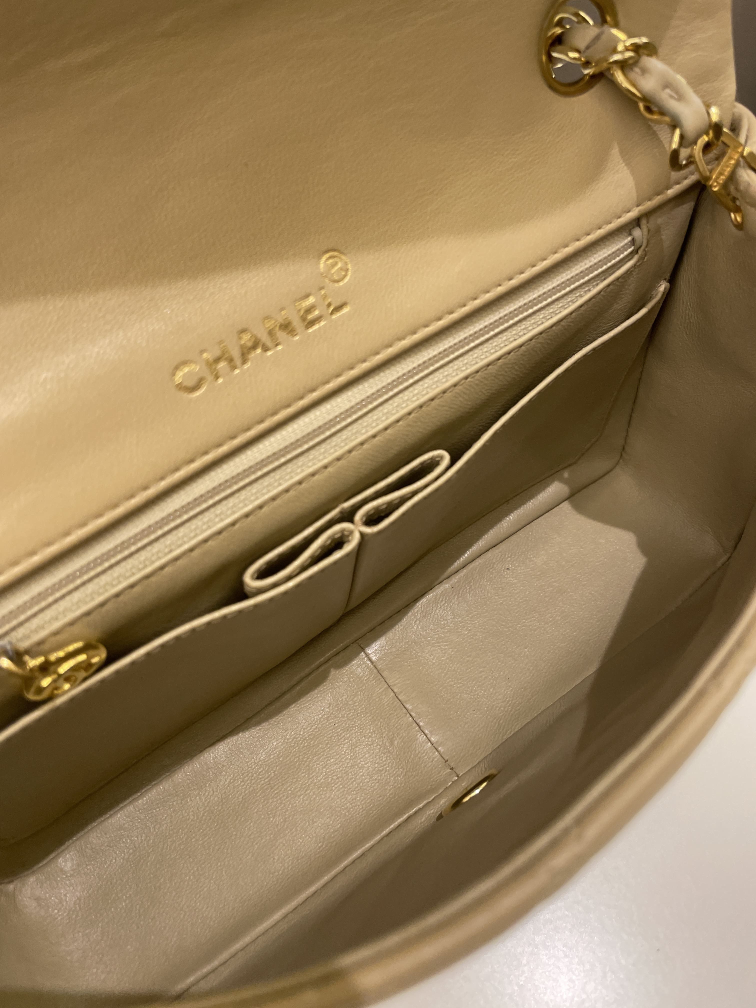 Chanel Vintage Quilted Full Flap Bag Beige Lambskin