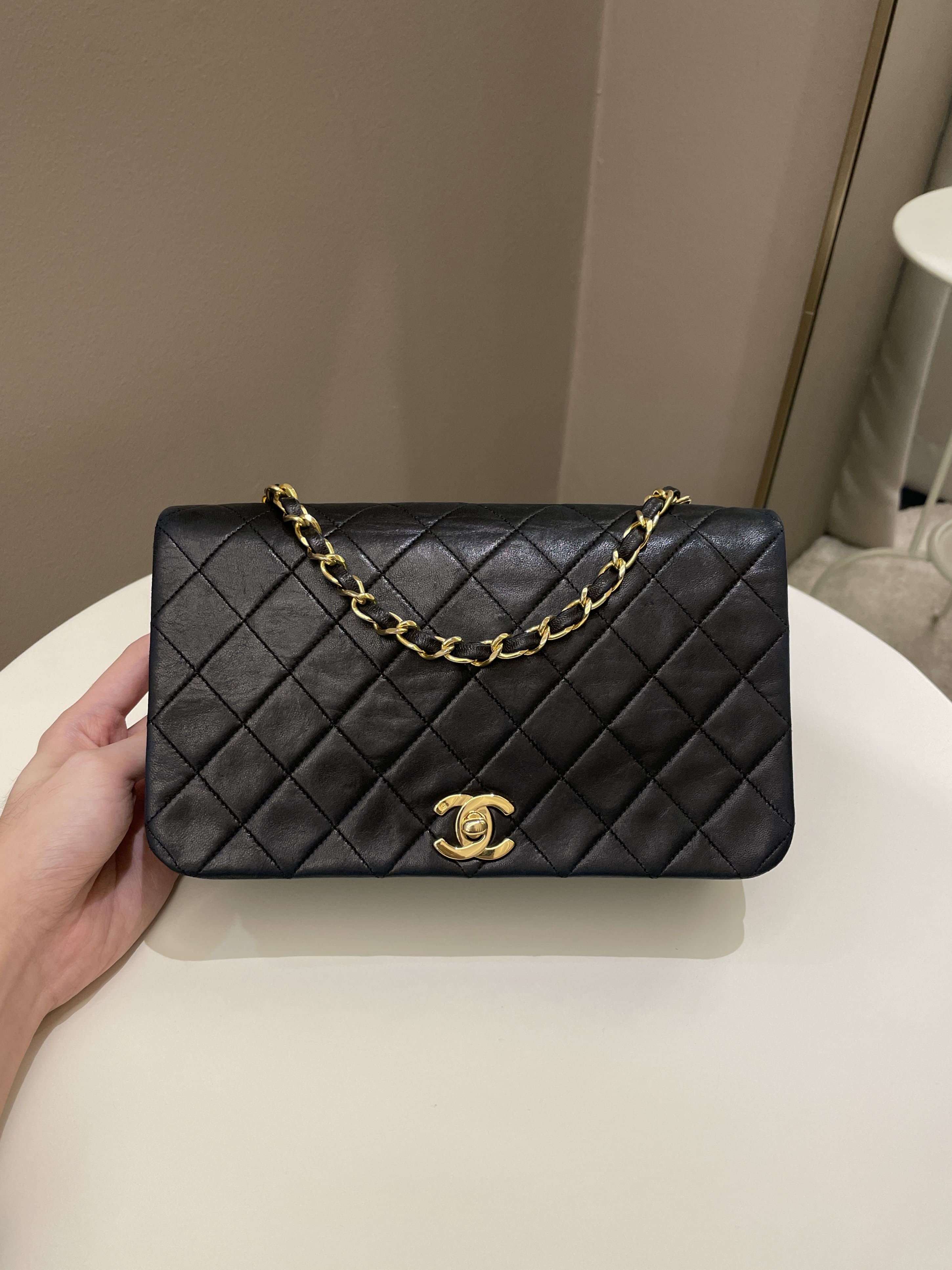 Chanel Vintage Quilted Full Flap Bag Black Lambskin