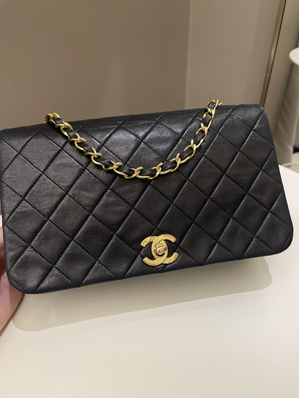Chanel Vintage Quilted Full Flap Bag Black Lambskin