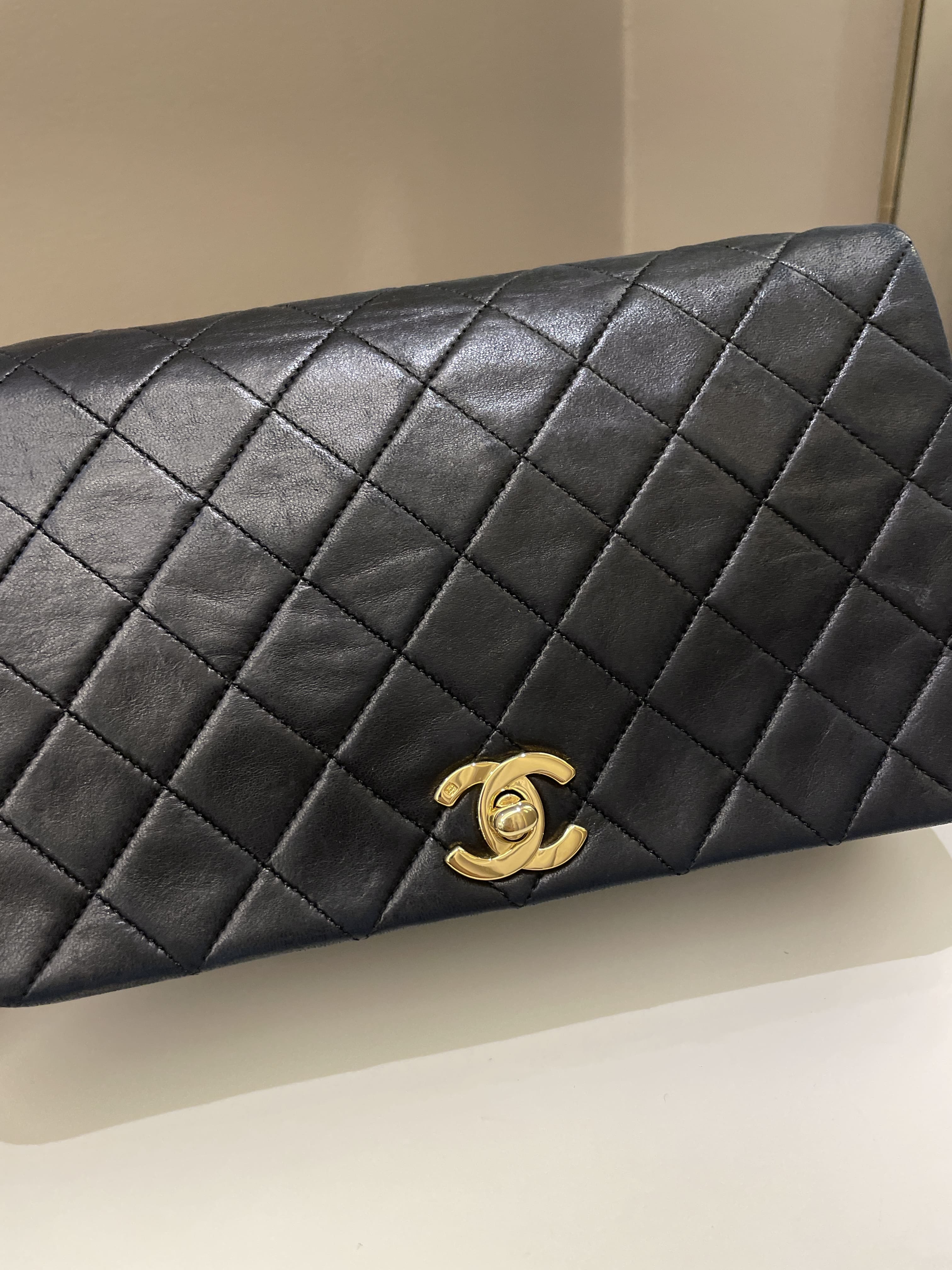 Chanel Vintage Quilted Full Flap Bag Black Lambskin