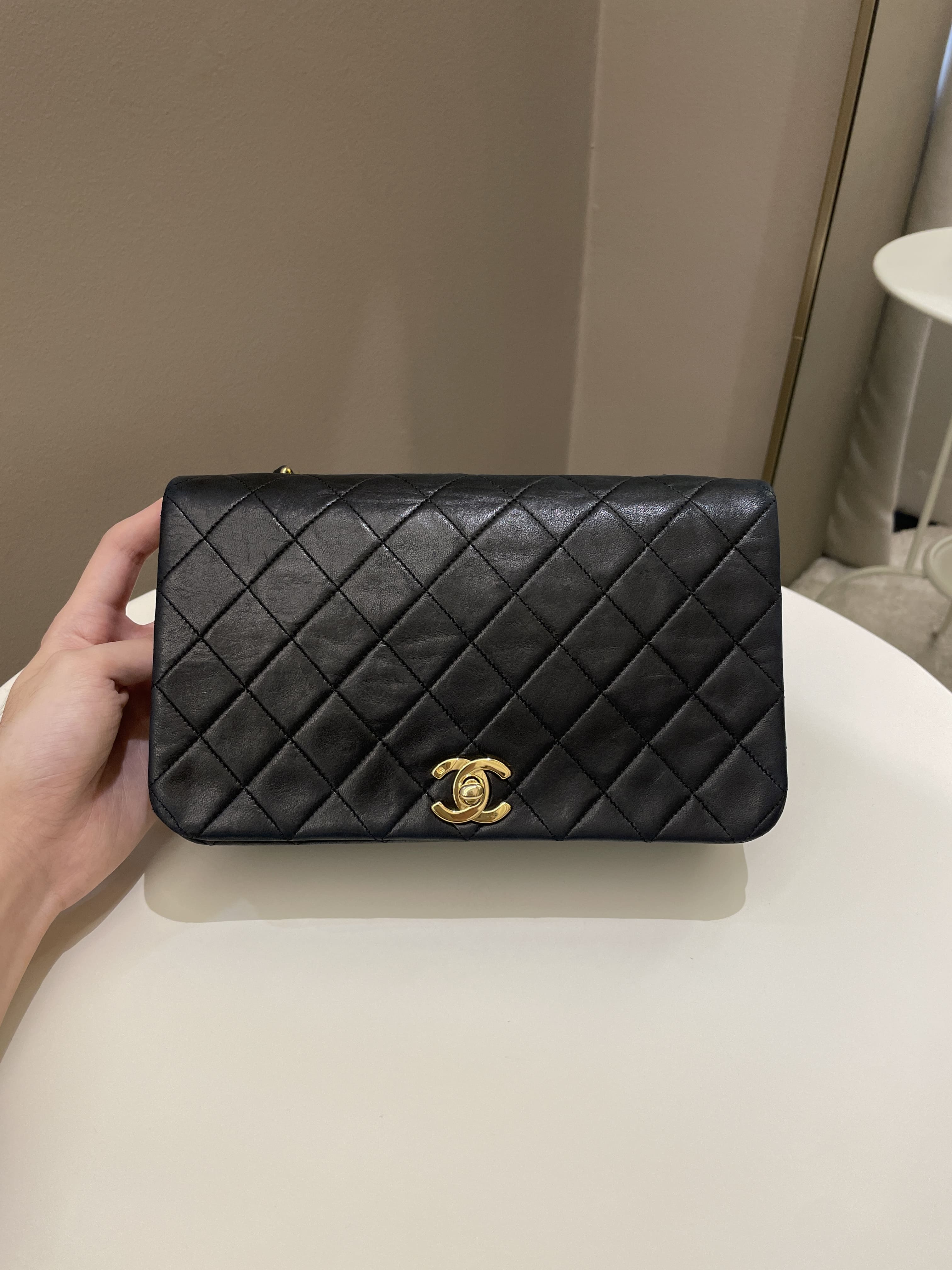 Chanel Vintage Quilted Full Flap Bag Black Lambskin