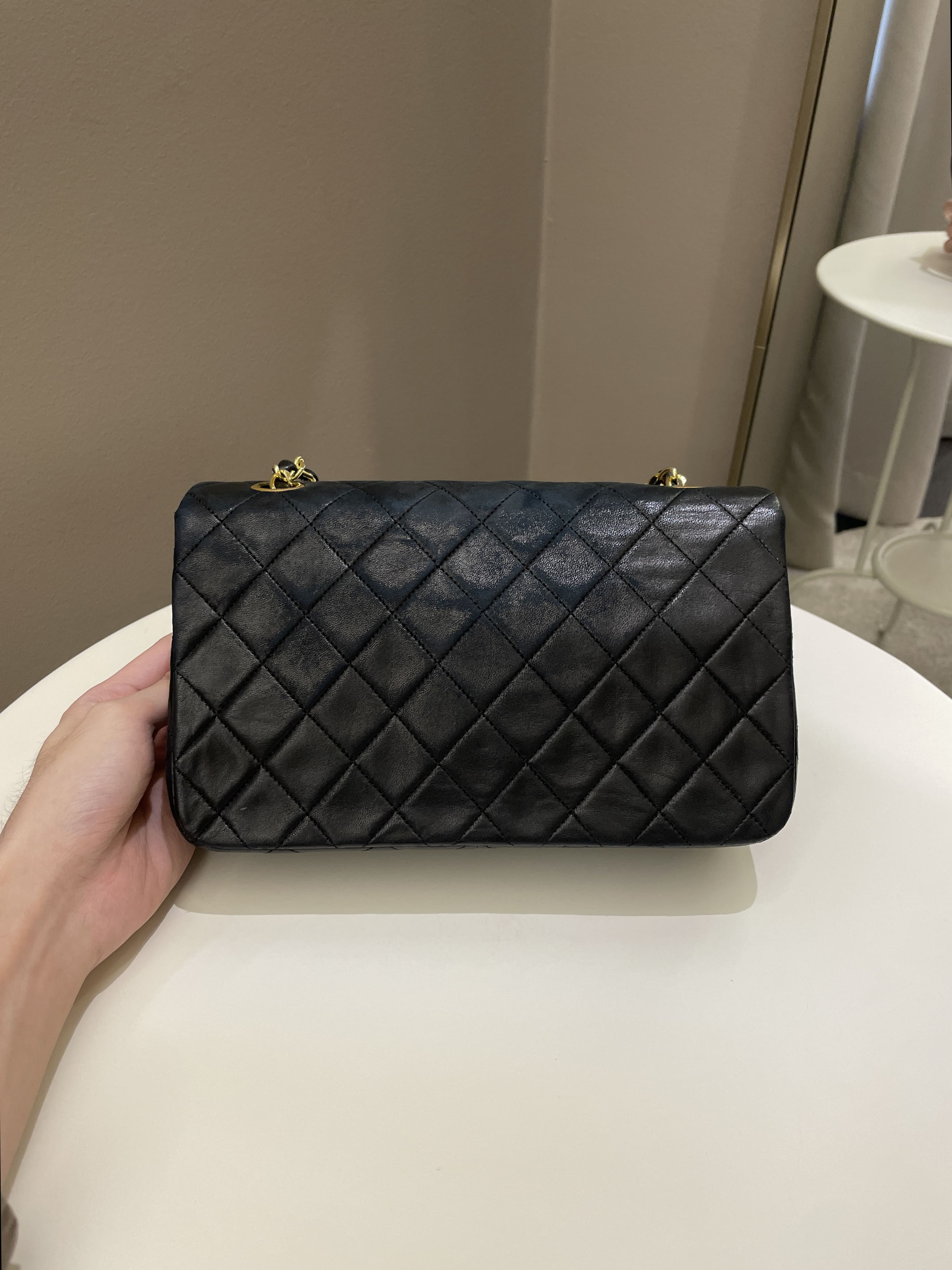 Chanel Vintage Quilted Full Flap Bag Black Lambskin