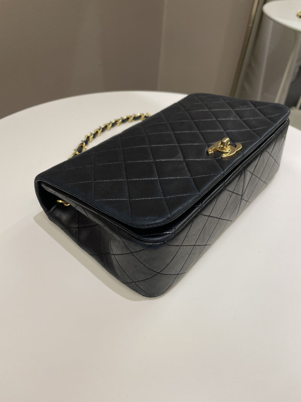Chanel Vintage Quilted Full Flap Bag Black Lambskin