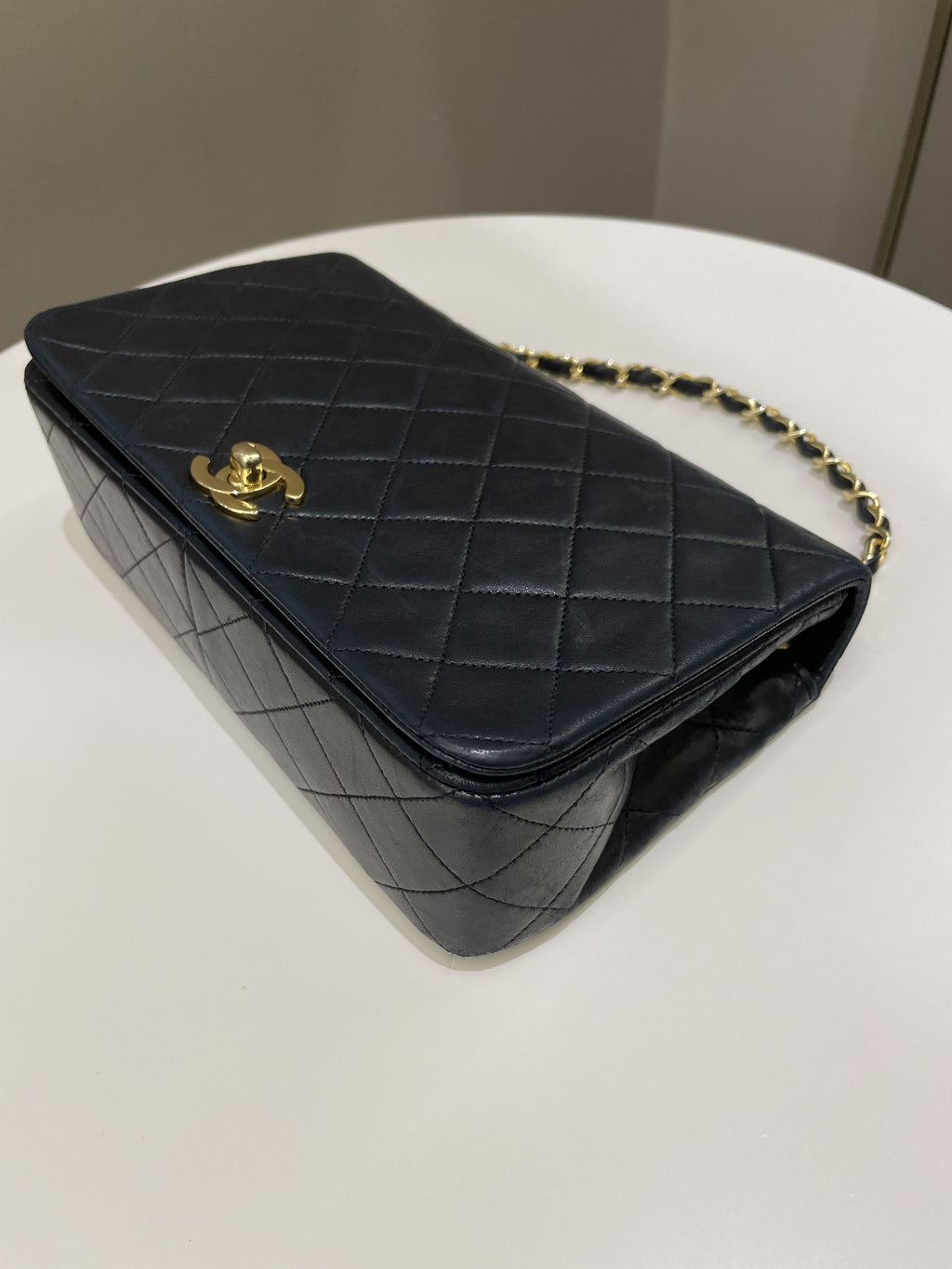 Chanel Vintage Quilted Full Flap Bag Black Lambskin