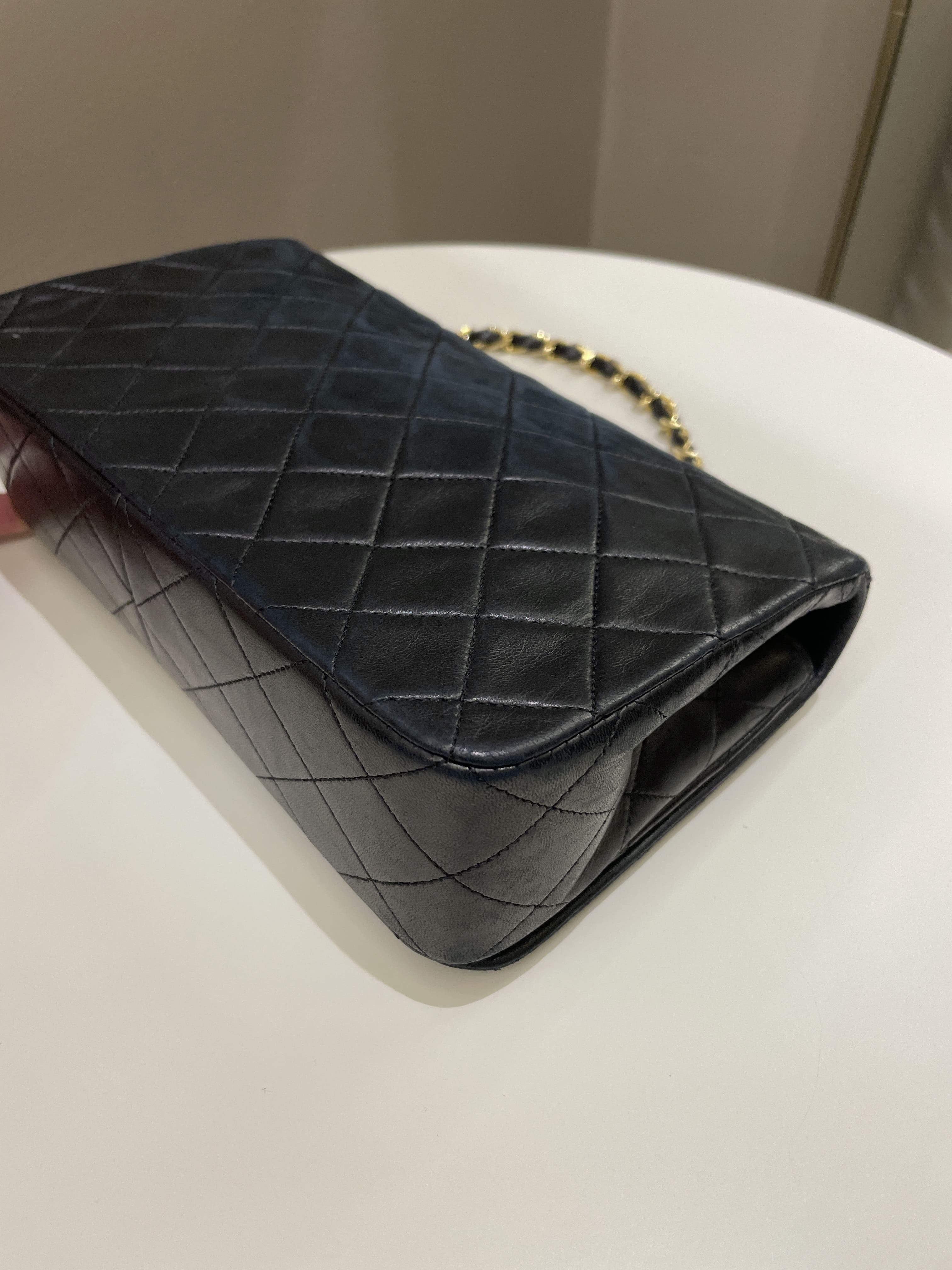 Chanel Vintage Quilted Full Flap Bag Black Lambskin
