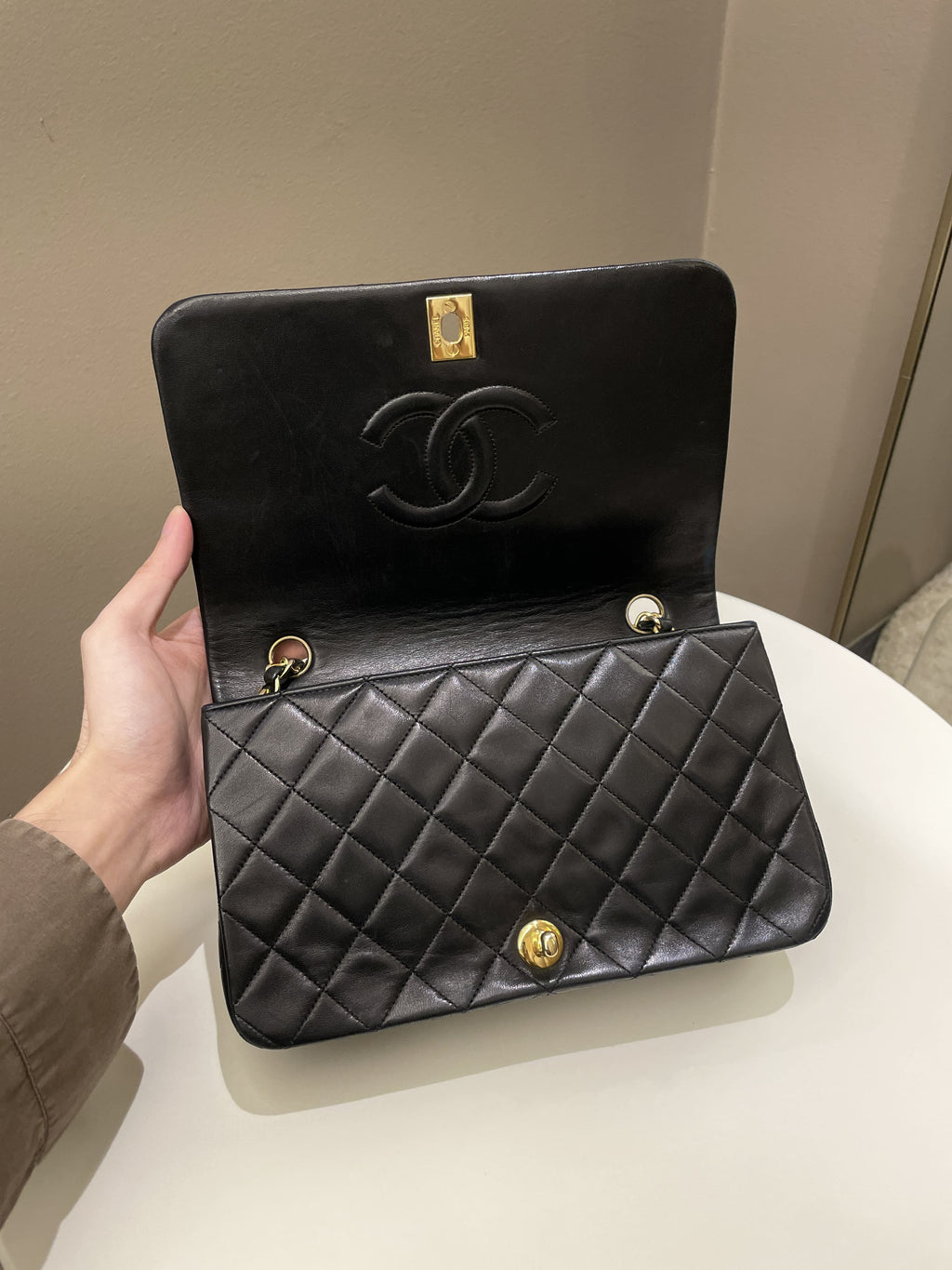 Chanel Vintage Quilted Full Flap Bag Black Lambskin
