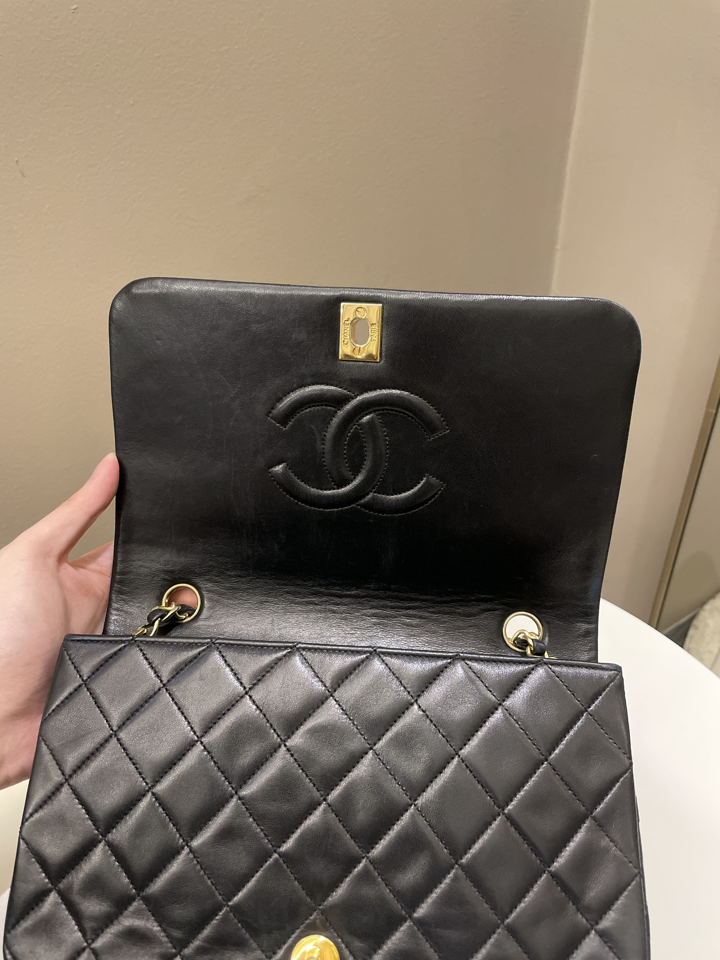 Chanel Vintage Quilted Full Flap Bag Black Lambskin