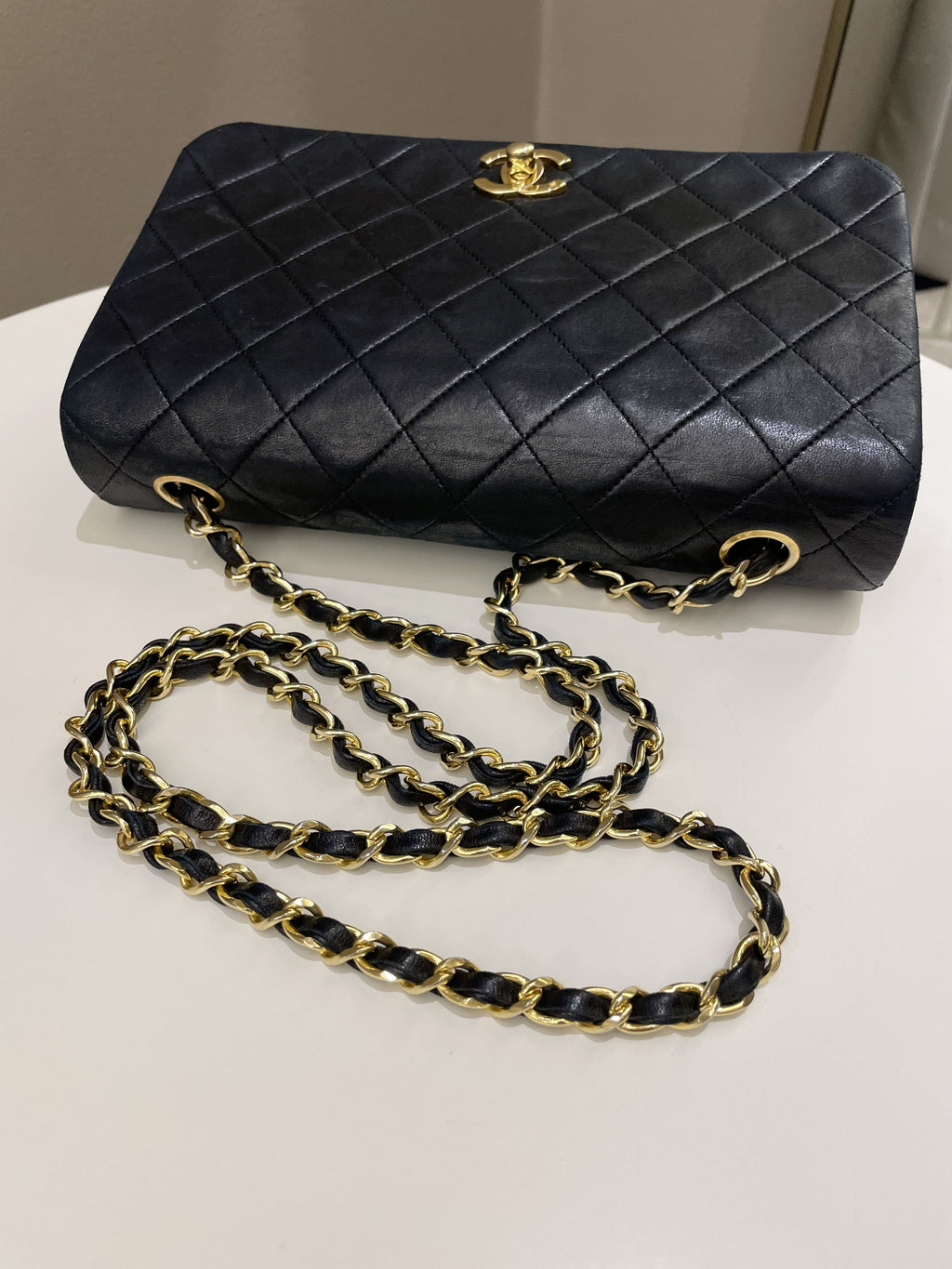 Chanel Vintage Quilted Full Flap Bag Black Lambskin