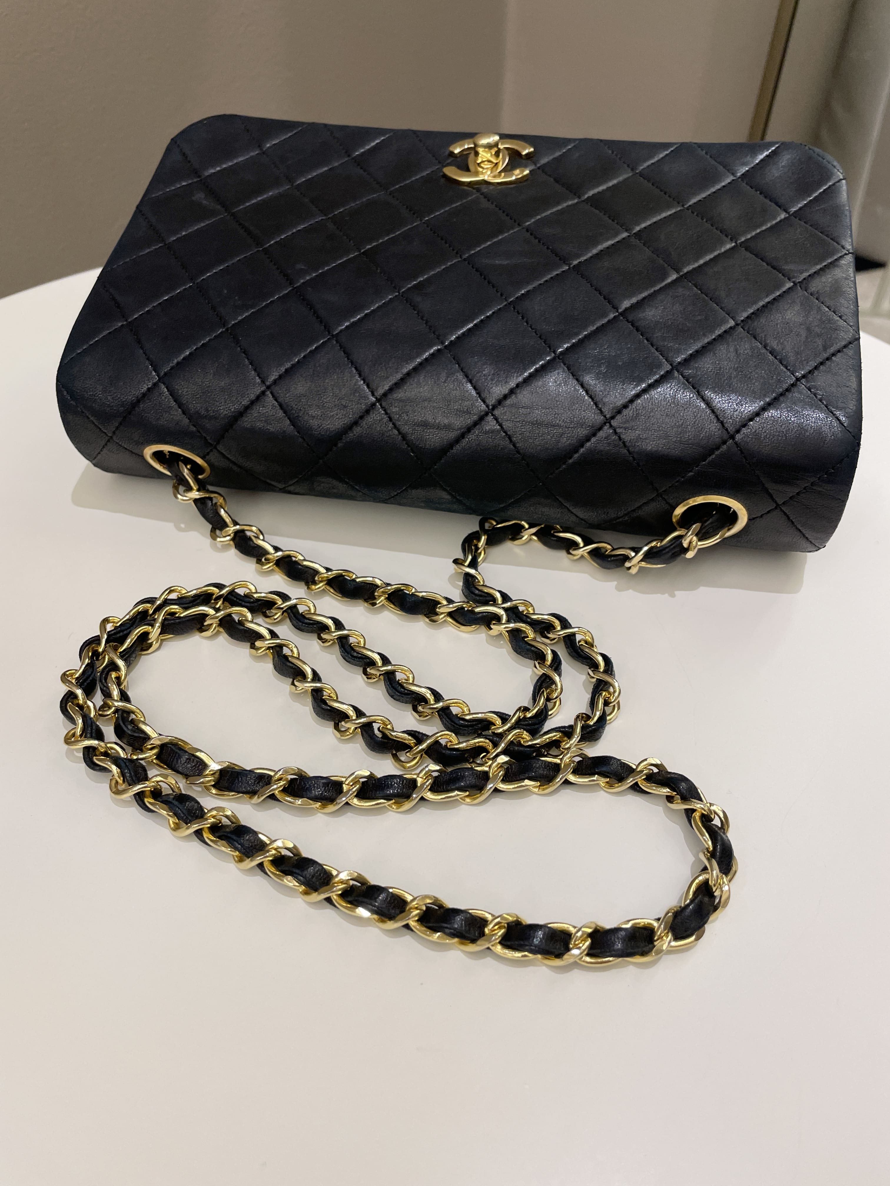 Chanel Vintage Quilted Full Flap Bag Black Lambskin
