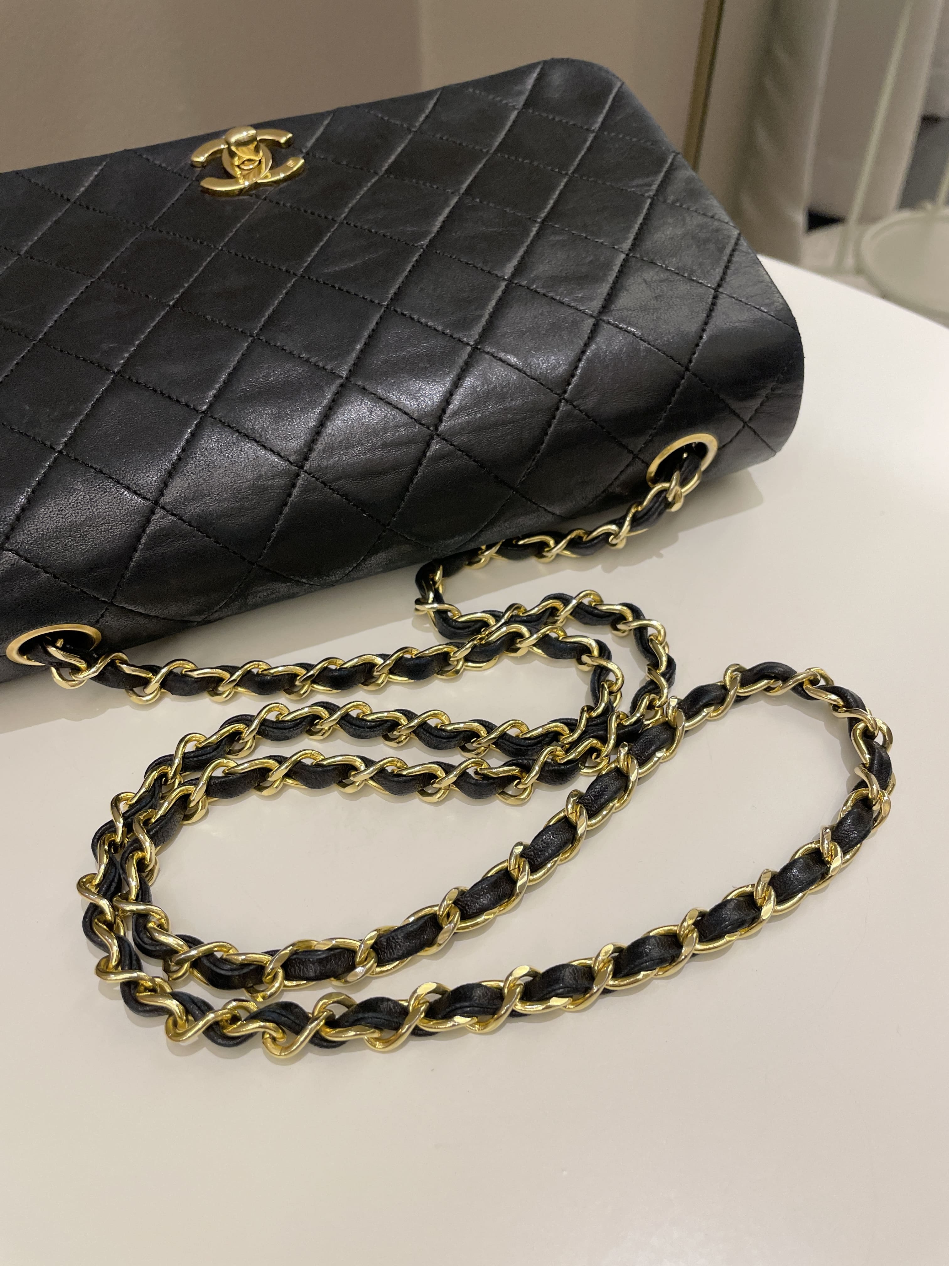 Chanel Vintage Quilted Full Flap Bag Black Lambskin