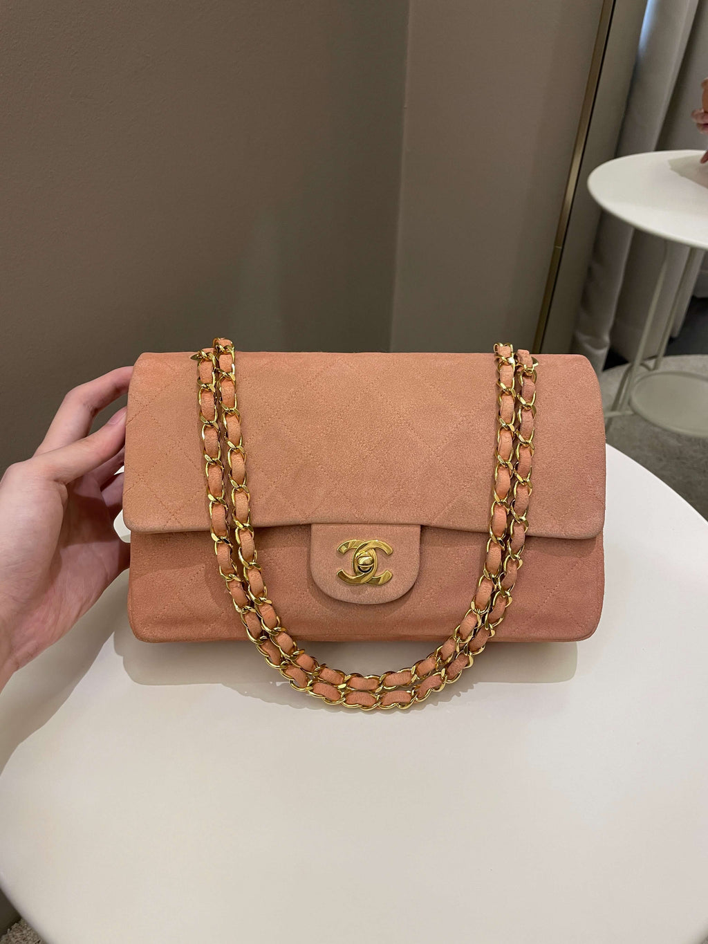 Chanel Vintage Classic Quilted Medium Flap Nude pink Suede
