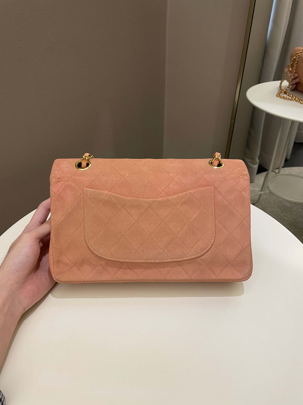 Chanel Vintage Classic Quilted Medium Flap Nude pink Suede