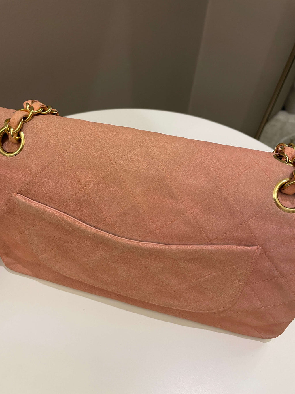 Chanel Vintage Classic Quilted Medium Flap Nude pink Suede