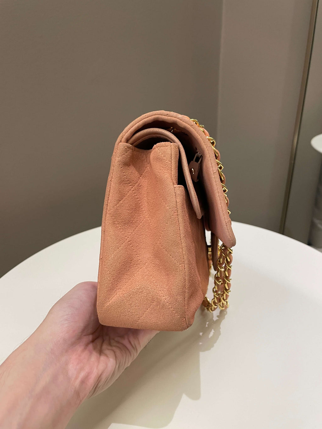 Chanel Vintage Classic Quilted Medium Flap Nude pink Suede