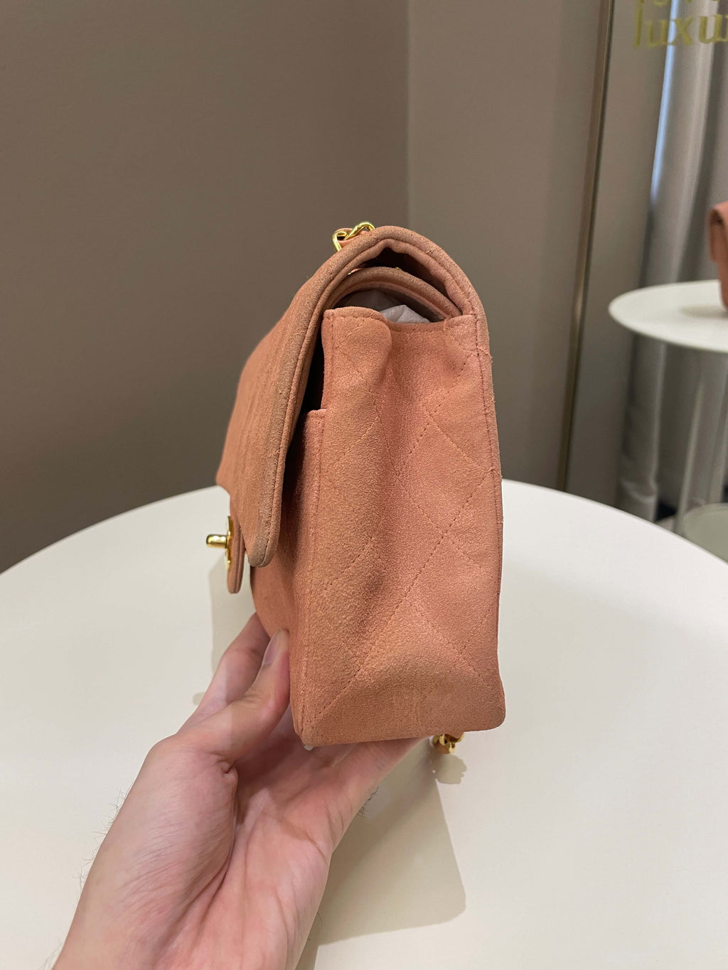 Chanel Vintage Classic Quilted Medium Flap Nude pink Suede