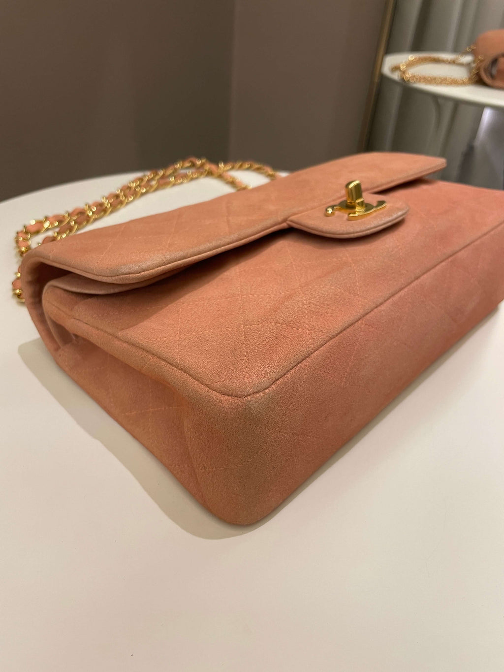 Chanel Vintage Classic Quilted Medium Flap Nude pink Suede