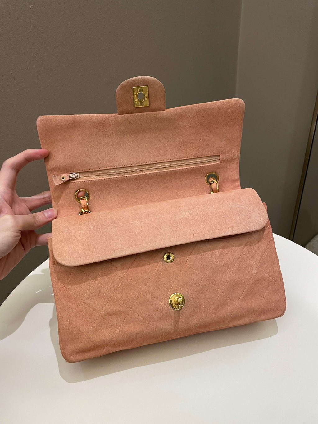 Chanel Vintage Classic Quilted Medium Flap Nude pink Suede