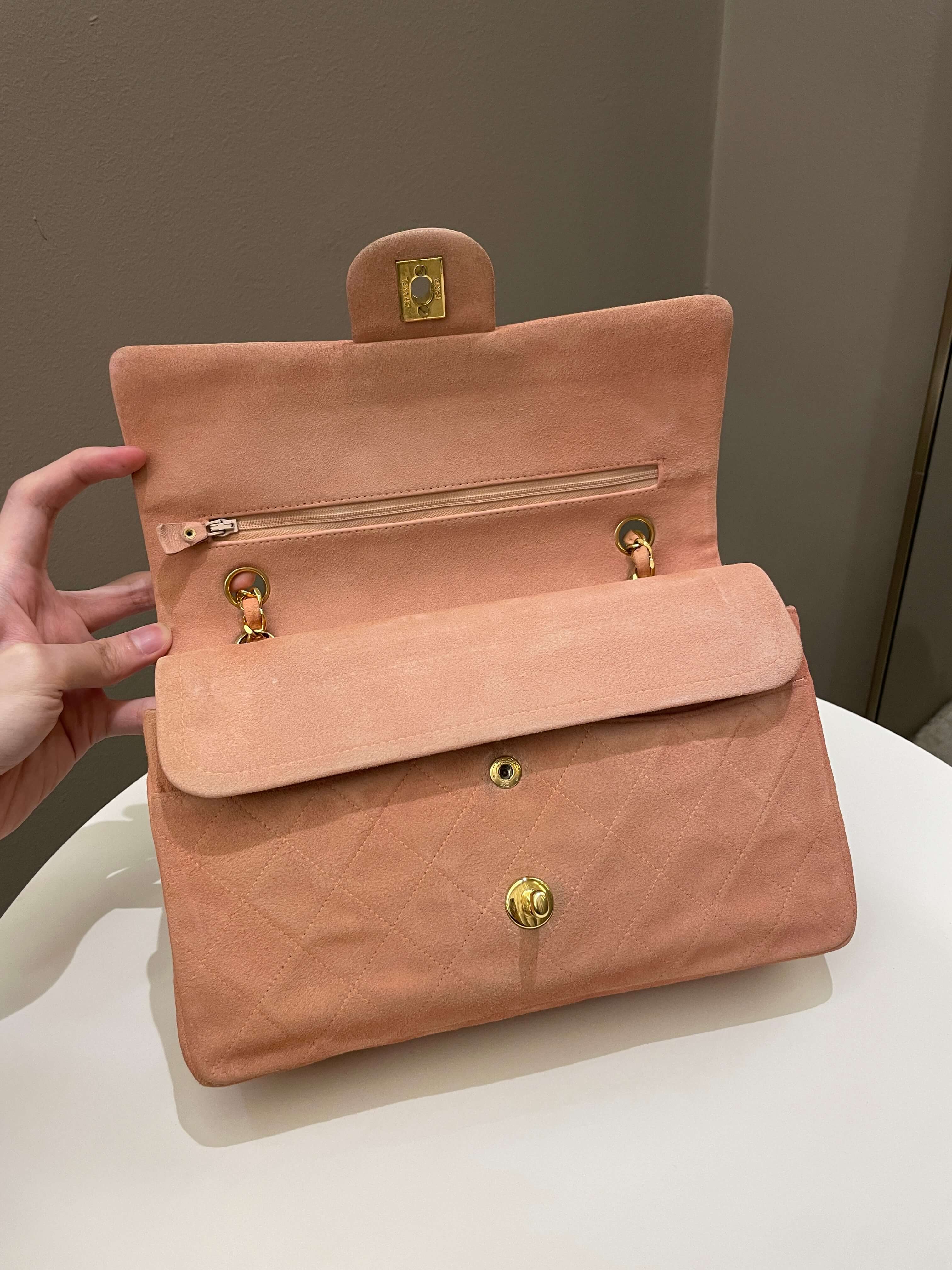 Chanel Vintage Classic Quilted Medium Flap Nude pink Suede