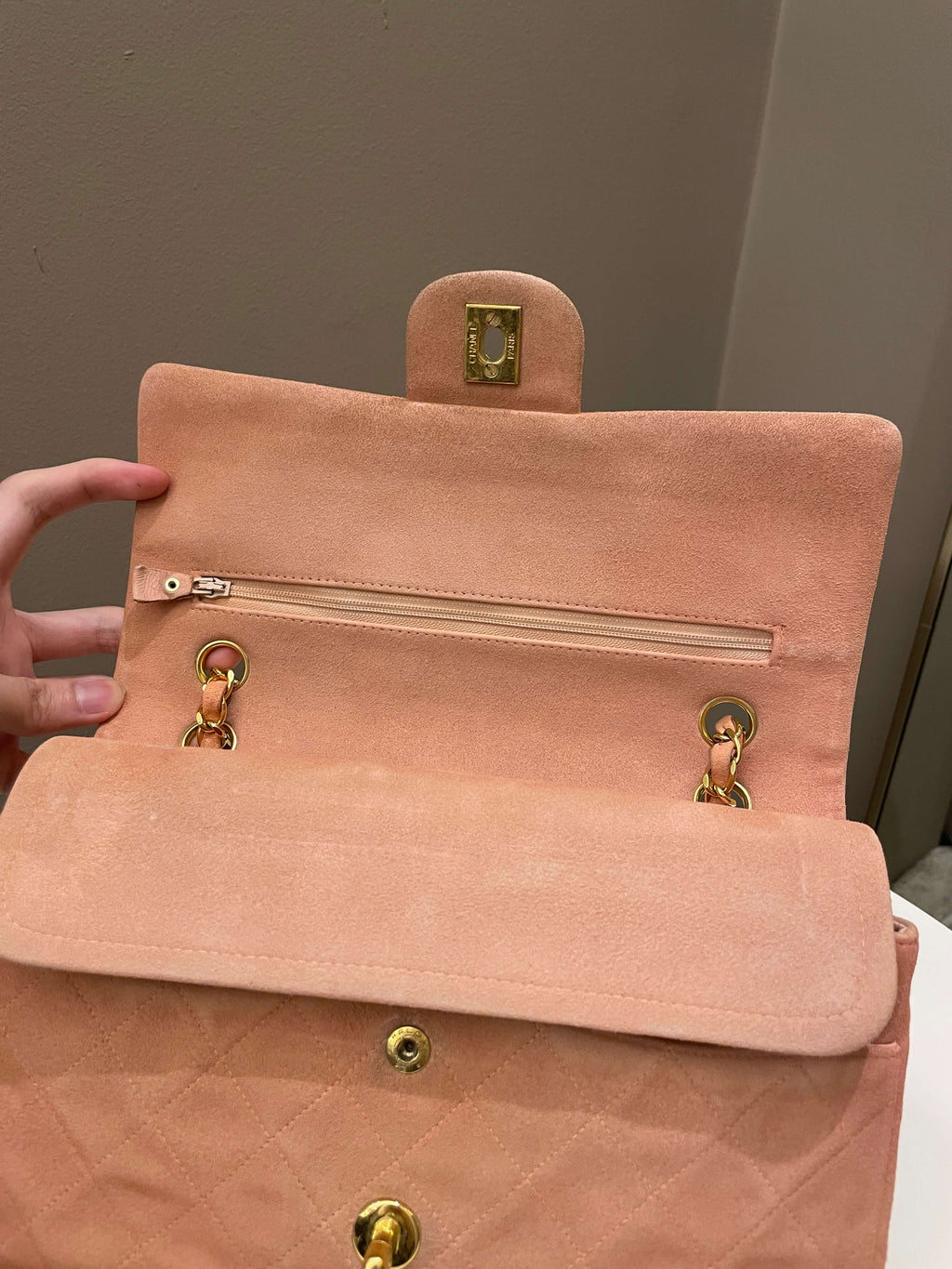 Chanel Vintage Classic Quilted Medium Flap Nude pink Suede