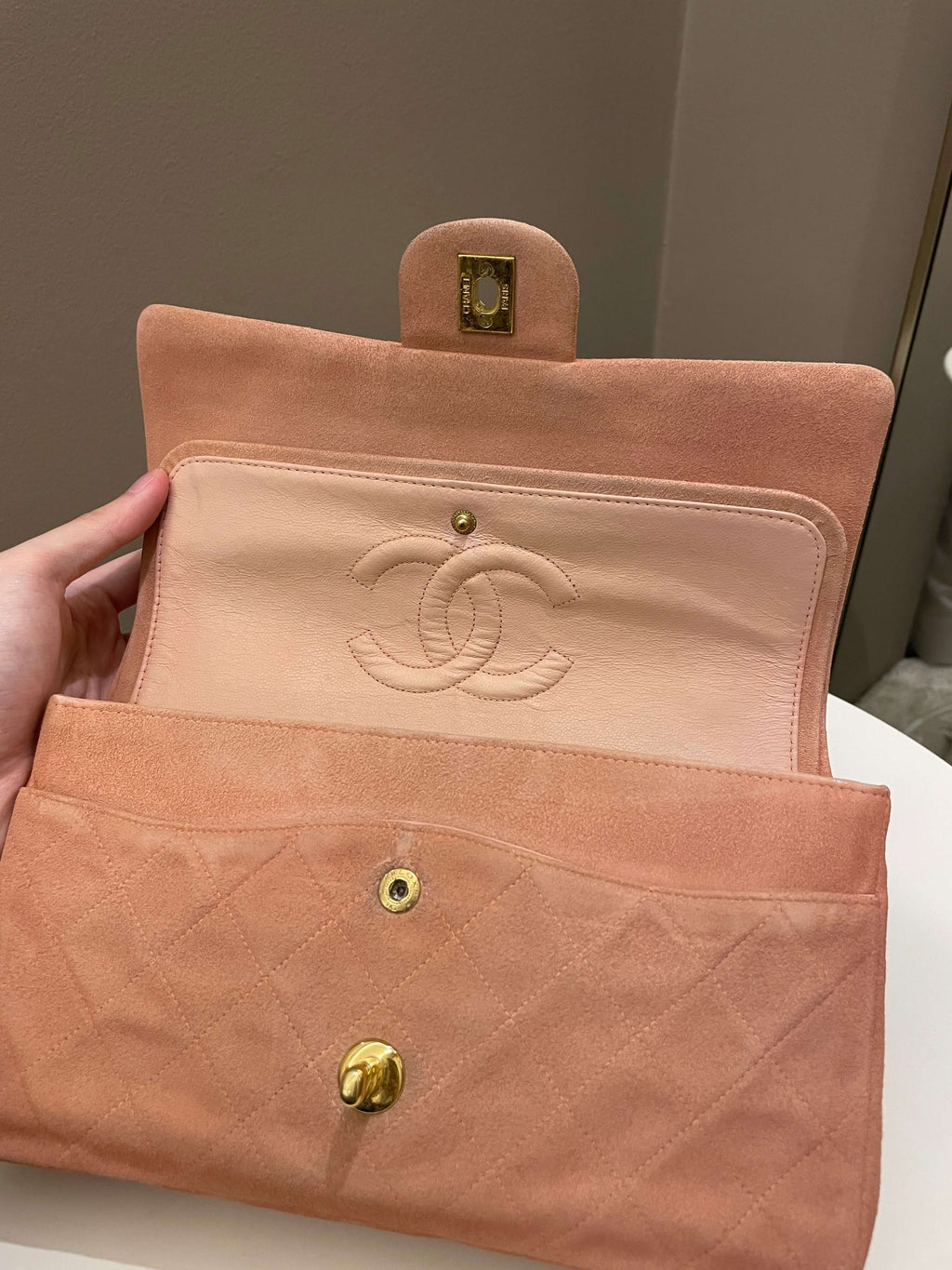 Chanel Vintage Classic Quilted Medium Flap Nude pink Suede