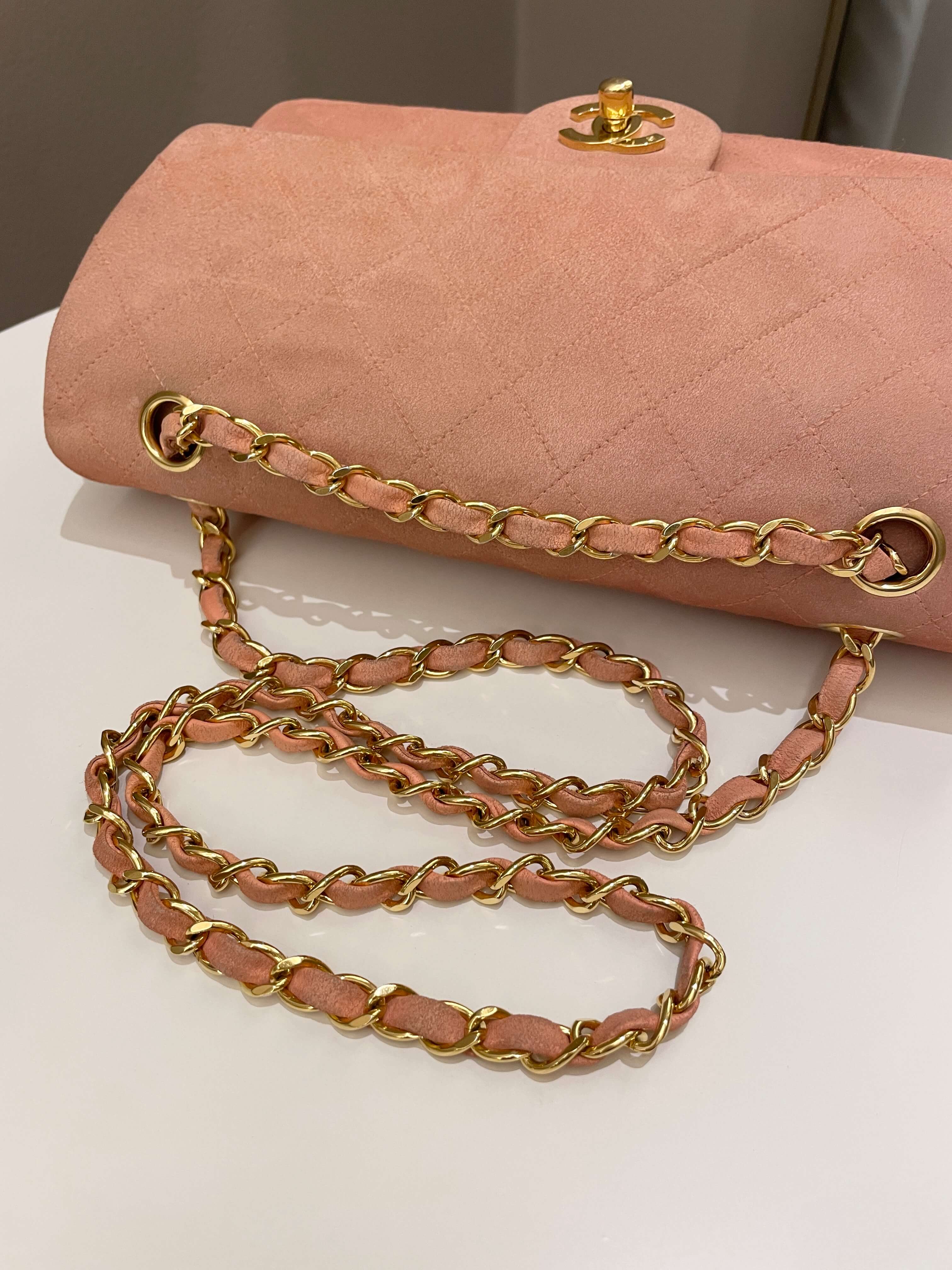 Chanel Vintage Classic Quilted Medium Flap Nude pink Suede
