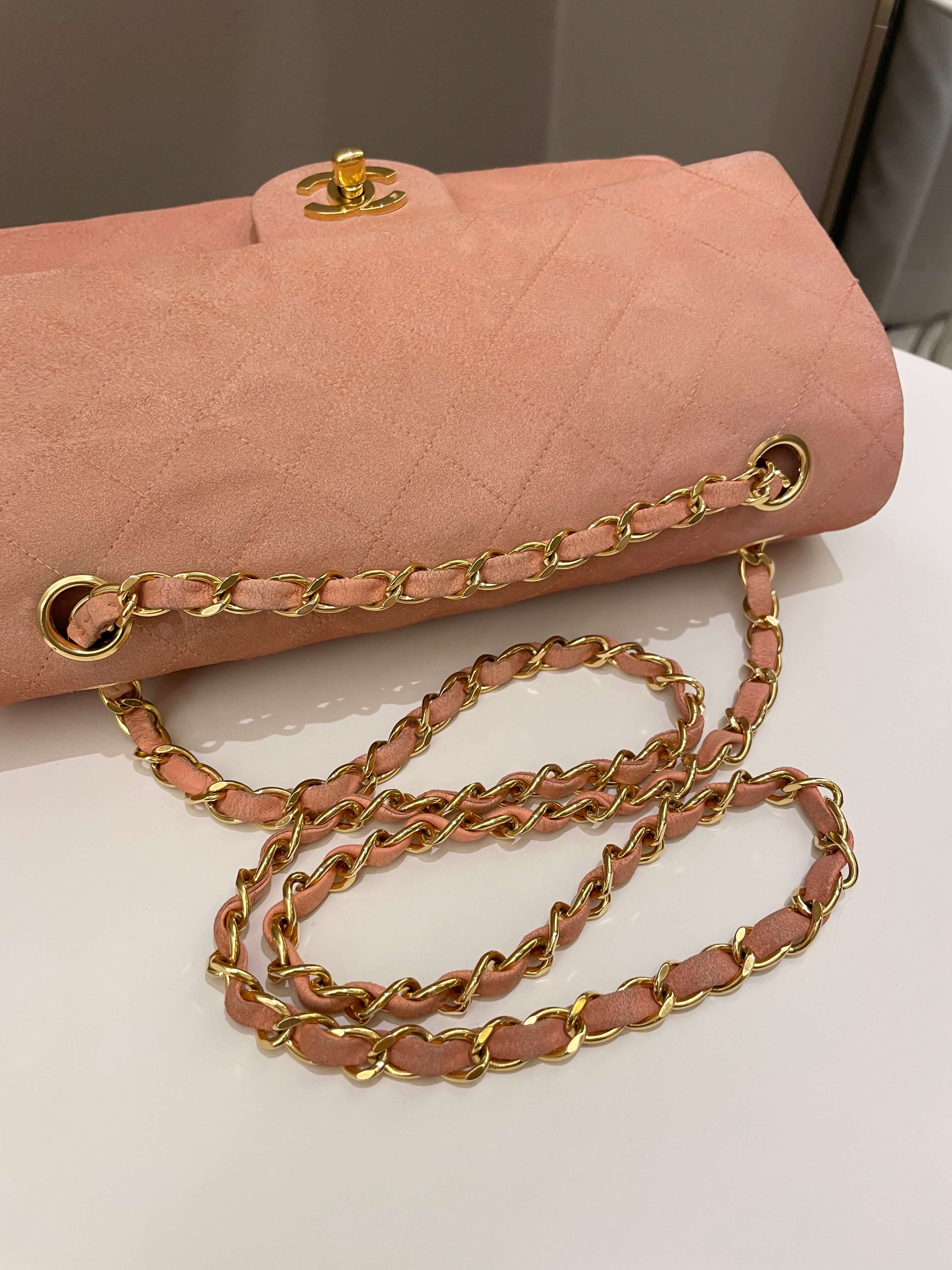 Chanel Vintage Classic Quilted Medium Flap Nude pink Suede