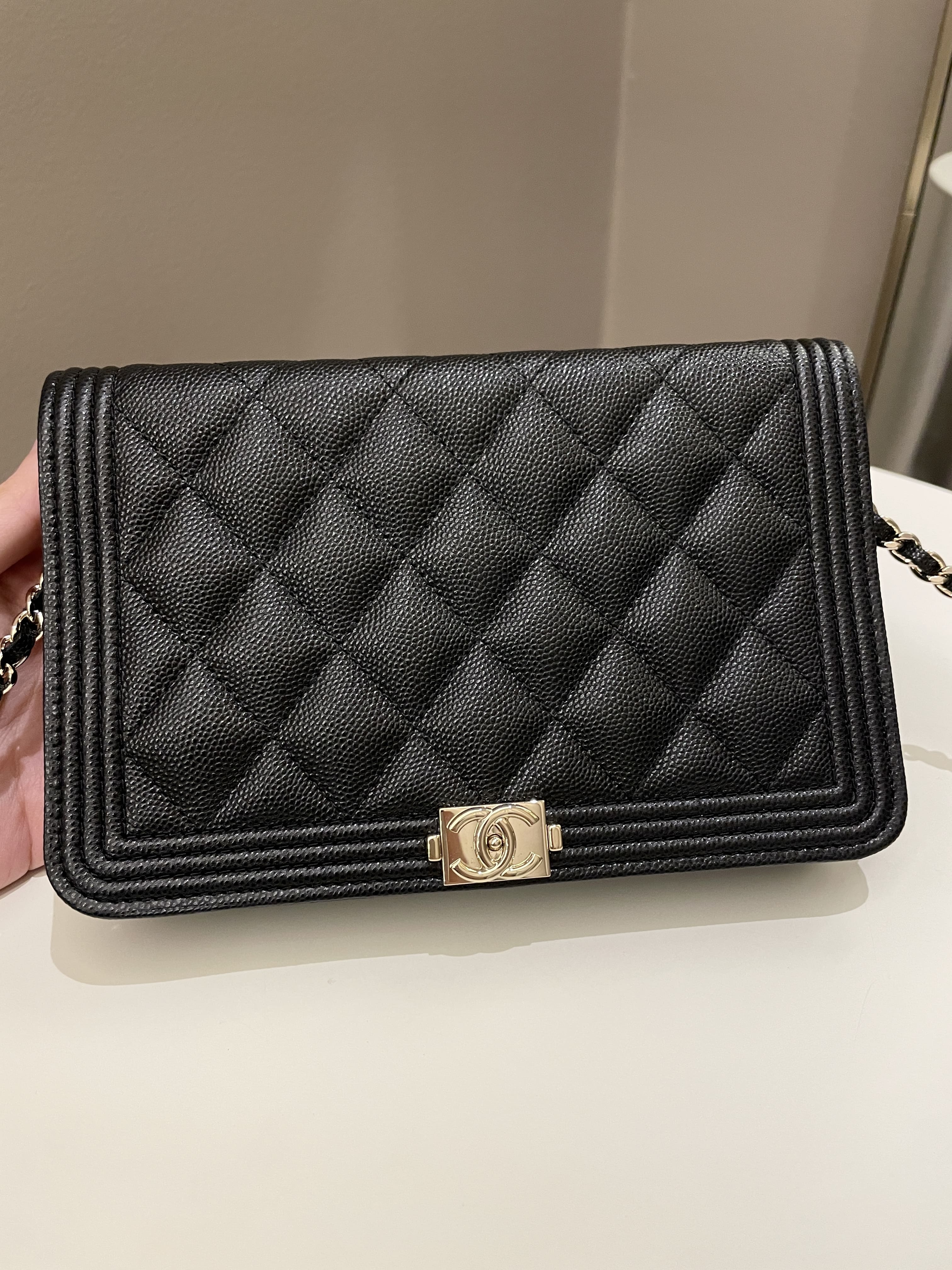 Chanel Quilted Boy Wallet On Chain Black Caviar
