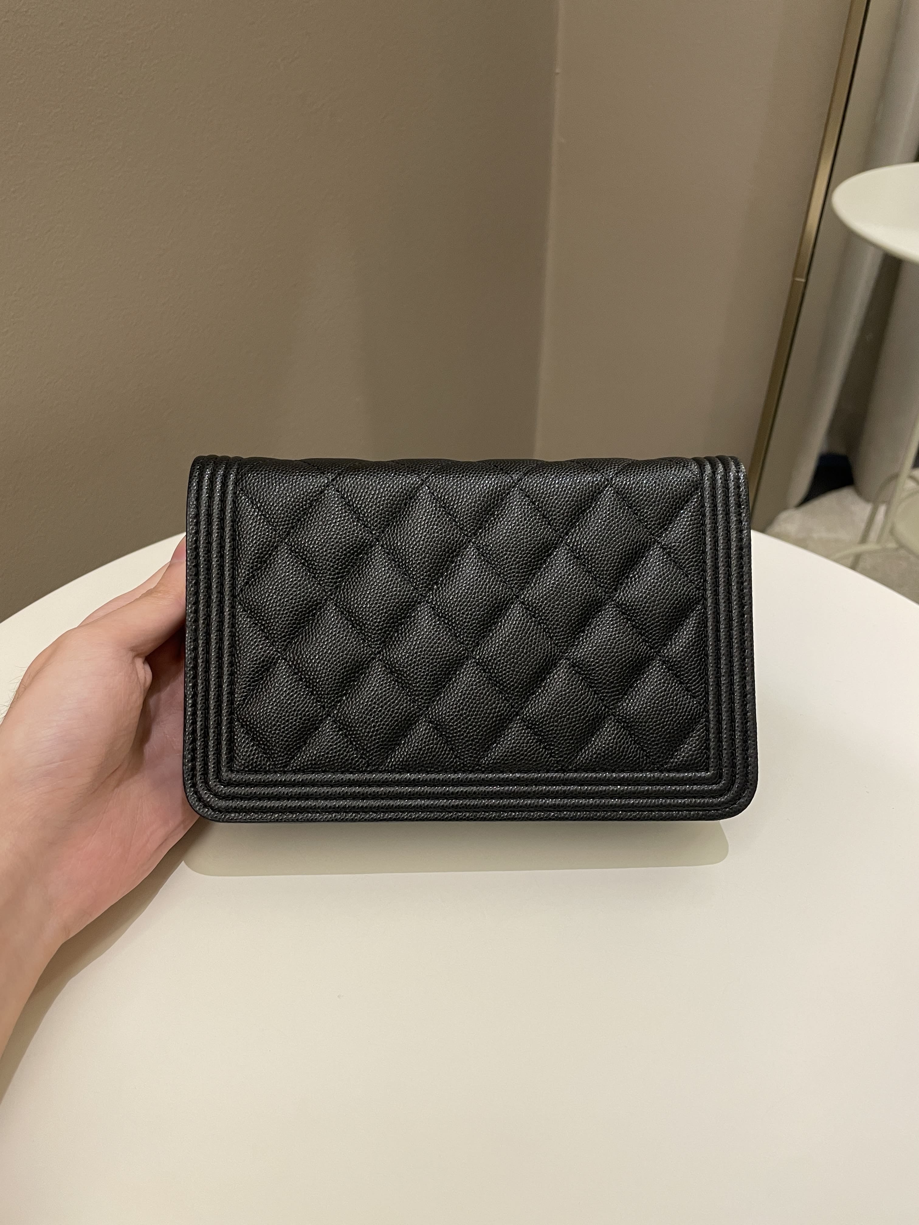 Chanel Quilted Boy Wallet On Chain Black Caviar