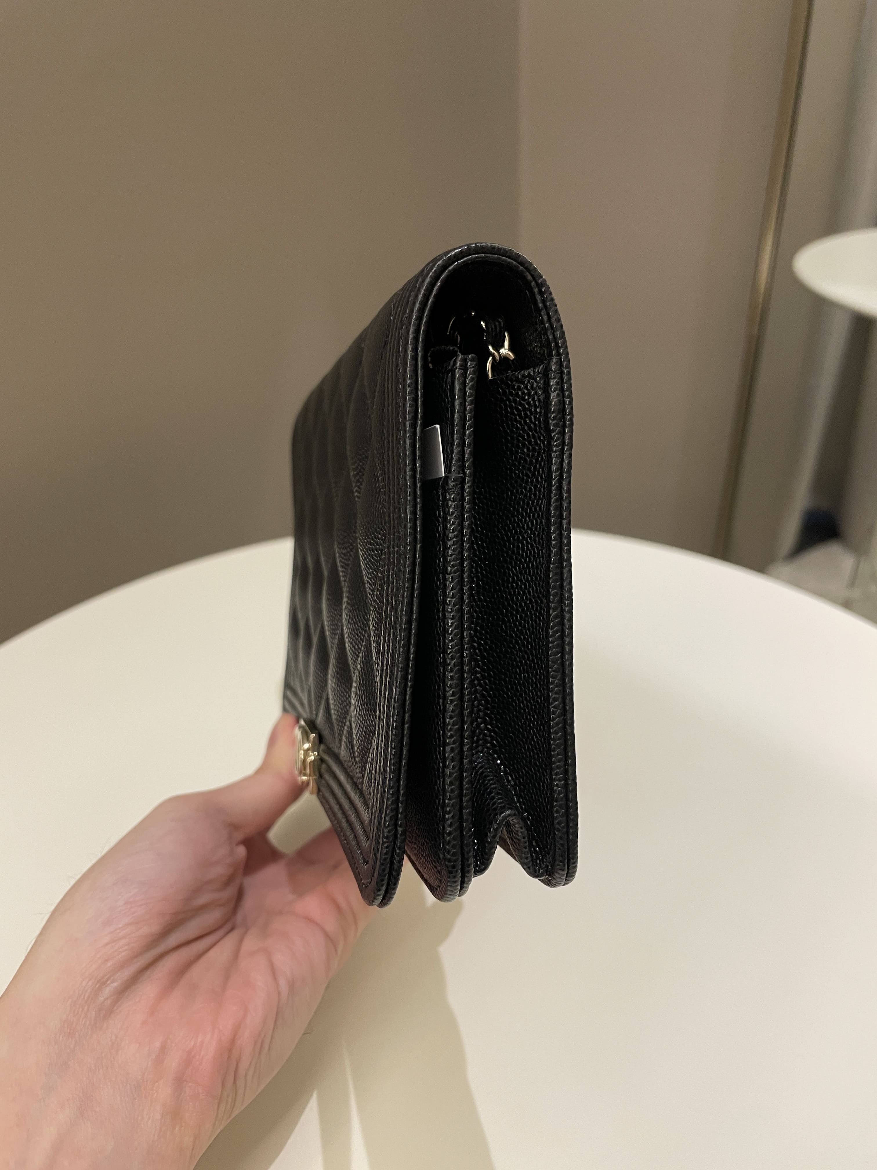 Chanel Quilted Boy Wallet On Chain Black Caviar