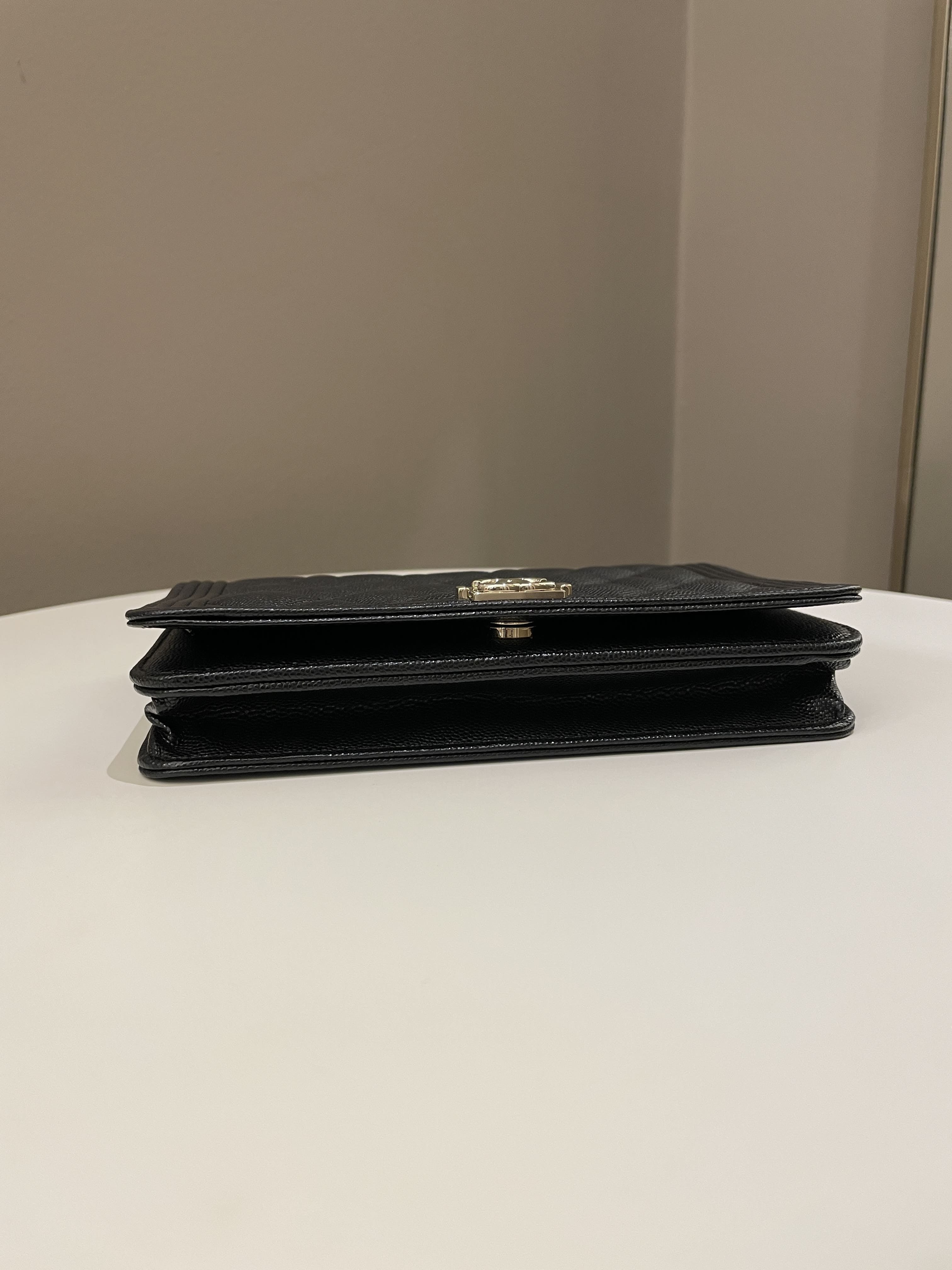 Chanel Quilted Boy Wallet On Chain Black Caviar