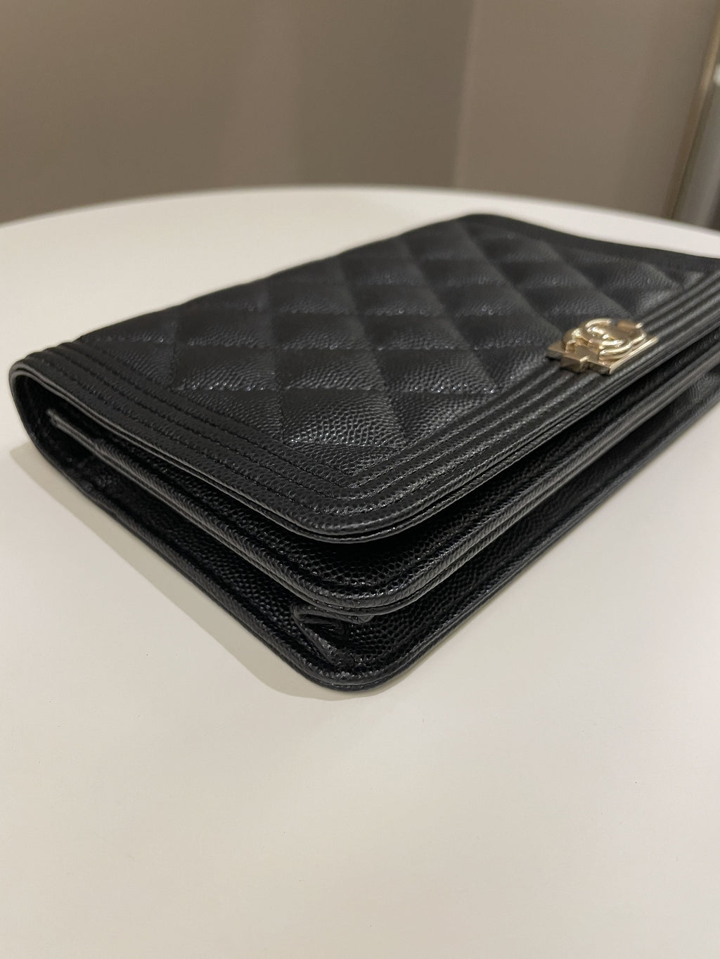 Chanel Quilted Boy Wallet On Chain Black Caviar